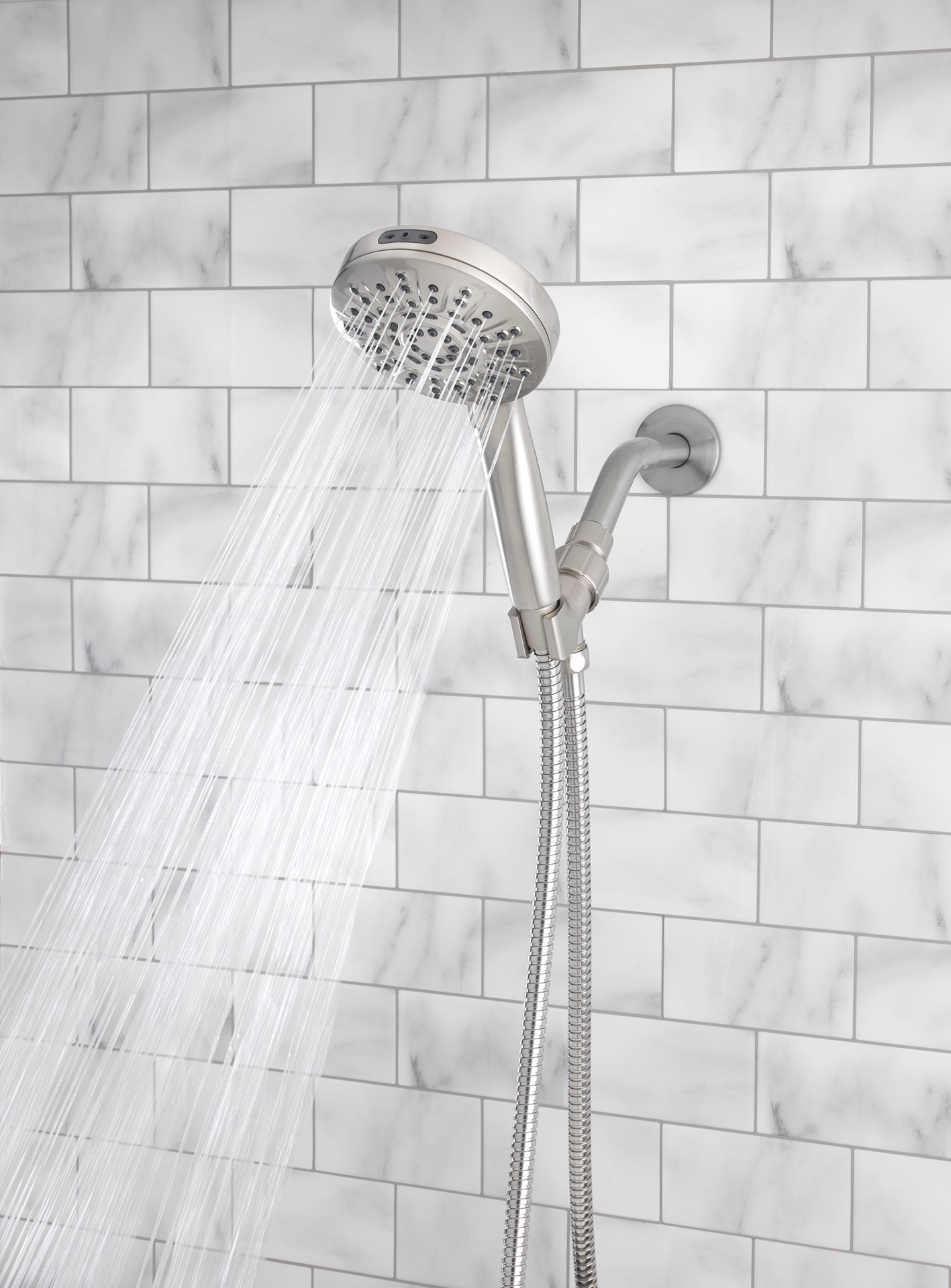 slide 5 of 6, allen + roth Nevis 6 -Spray Brushed Nickel 4-in Round Handheld Shower Head 1.8 GPM, 1 ct
