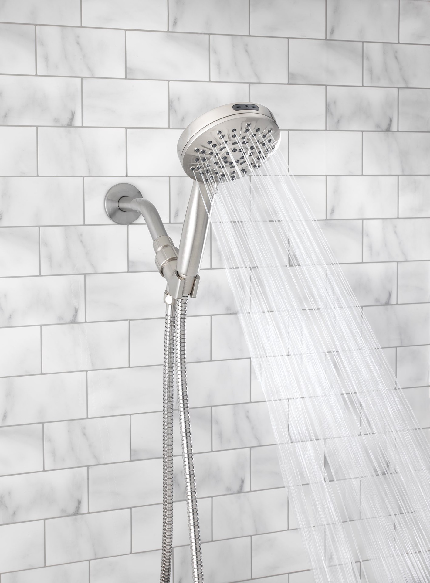 slide 6 of 6, allen + roth Nevis 6 -Spray Brushed Nickel 4-in Round Handheld Shower Head 1.8 GPM, 1 ct