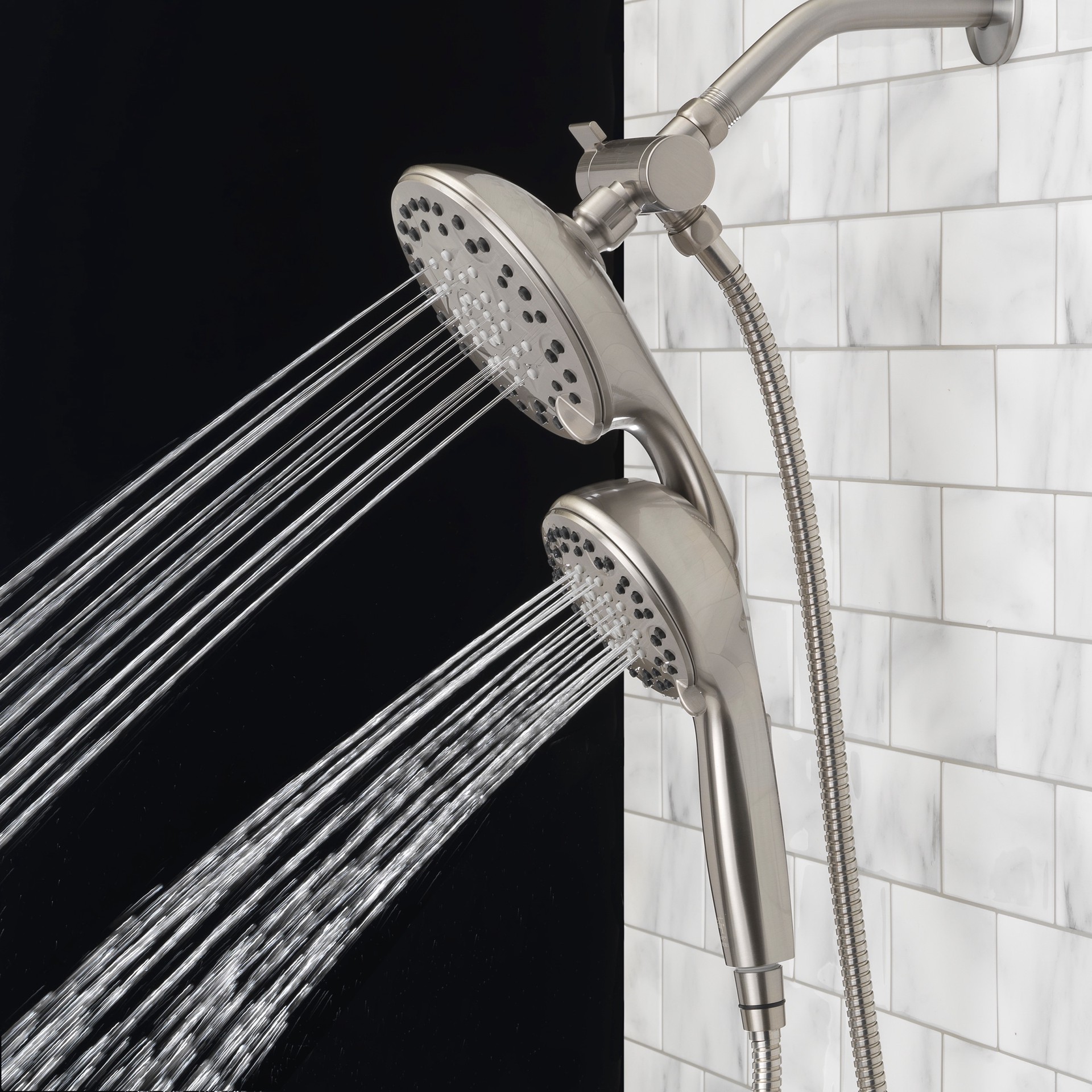slide 3 of 6, allen + roth Galway 6 -Spray Brushed Nickel 5-in Round Shower Head with Handheld Combo 1.8 GPM, 1 ct