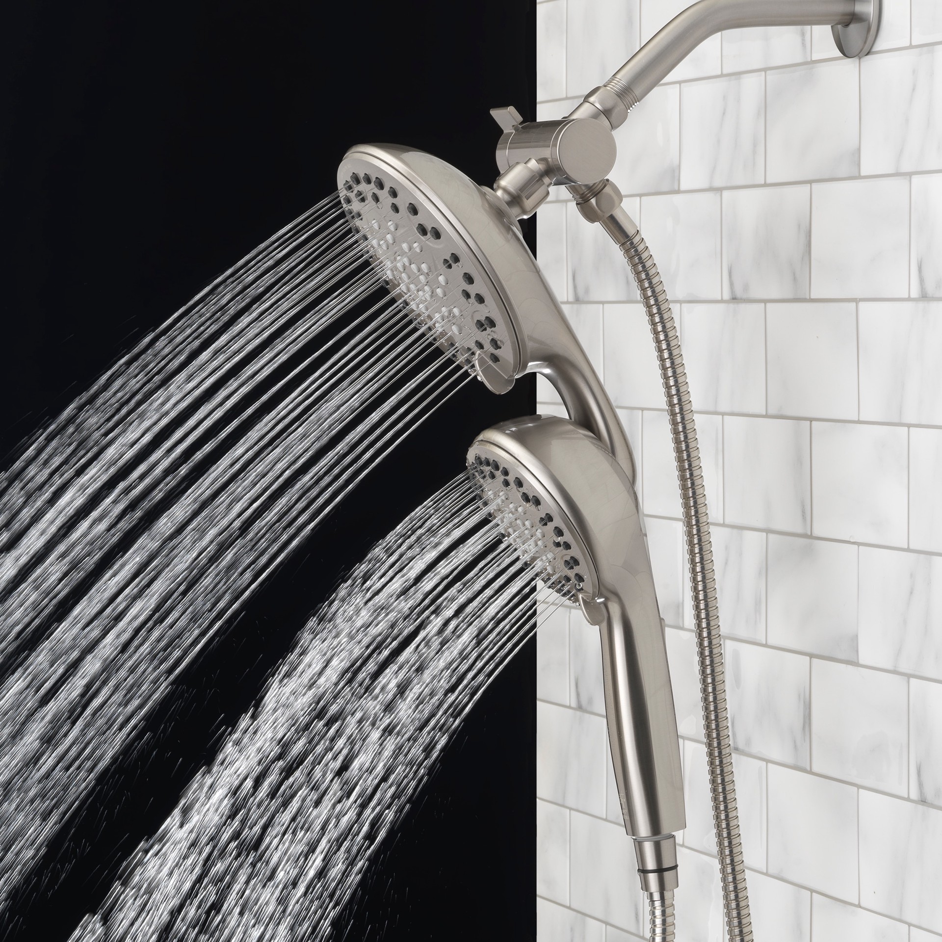 slide 4 of 6, allen + roth Galway 6 -Spray Brushed Nickel 5-in Round Shower Head with Handheld Combo 1.8 GPM, 1 ct