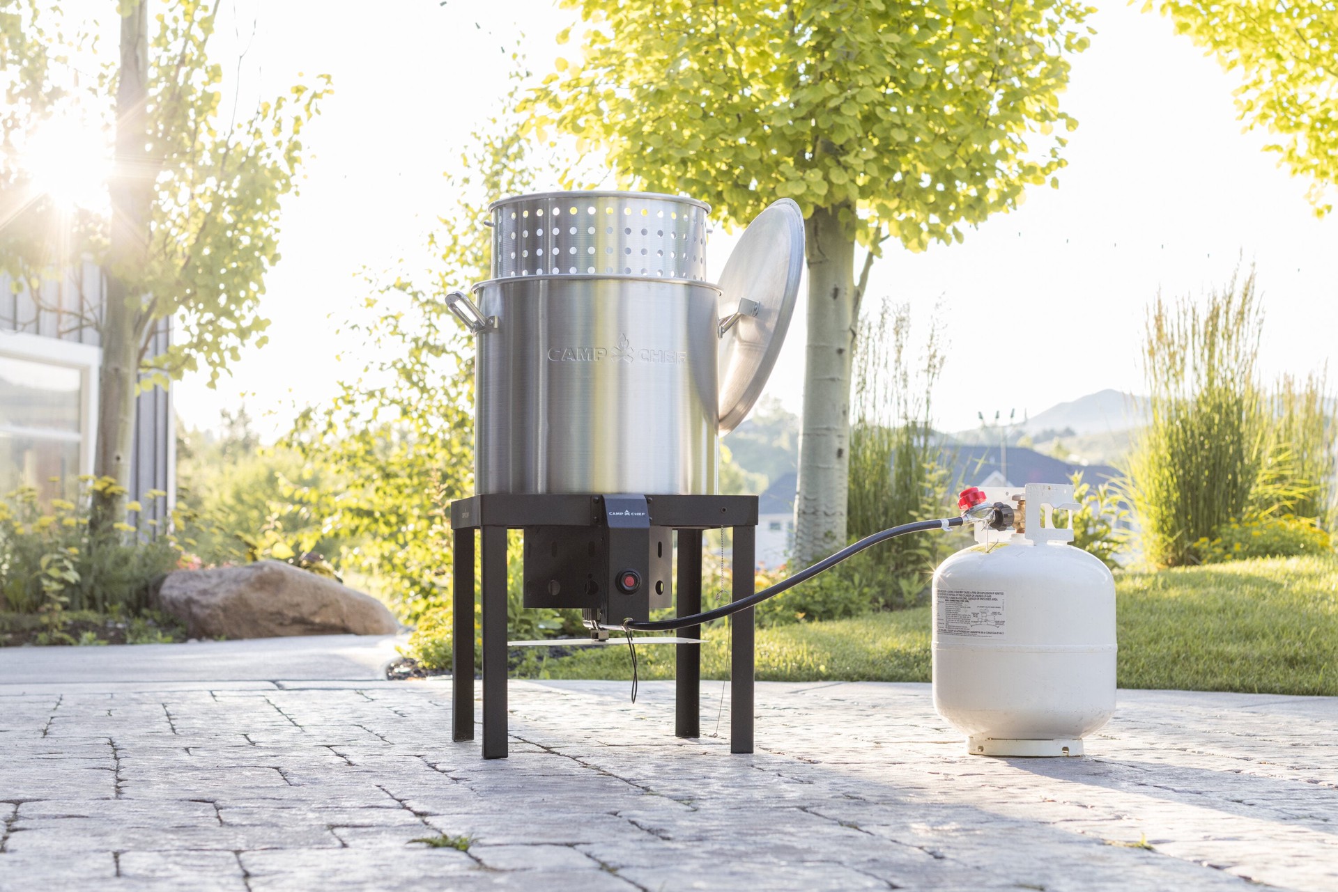 slide 2 of 6, Camp Chef 100-qt Boil Pot with 1 -Burner Propane Electronic Stainless steel Jet cooker, 1 ct