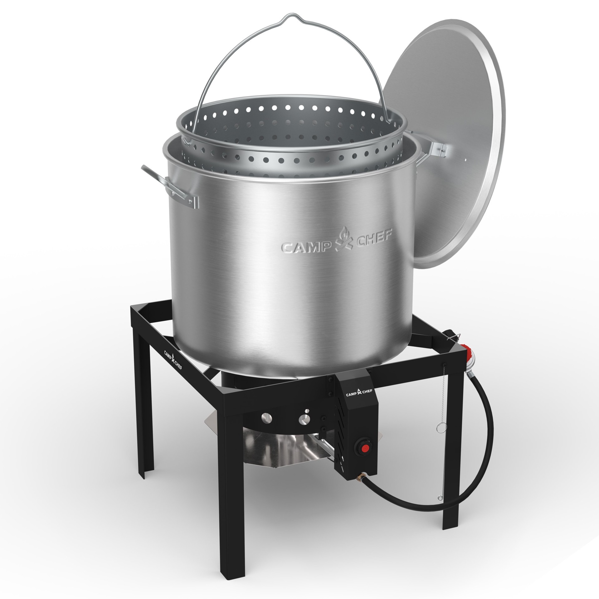 slide 3 of 6, Camp Chef 100-qt Boil Pot with 1 -Burner Propane Electronic Stainless steel Jet cooker, 1 ct