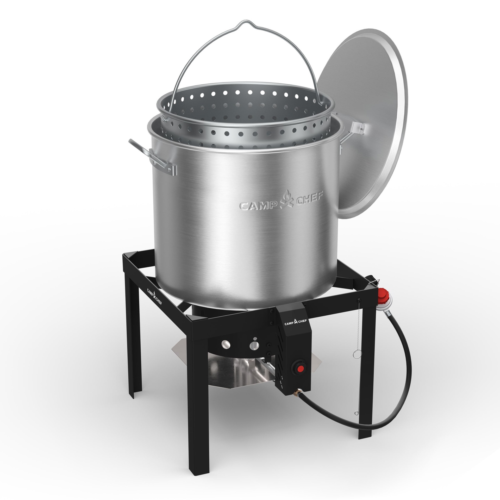 slide 3 of 6, Camp Chef 80-qt Boil Pot with 1 -Burner Propane Electronic Stainless steel Jet cooker, 1 ct