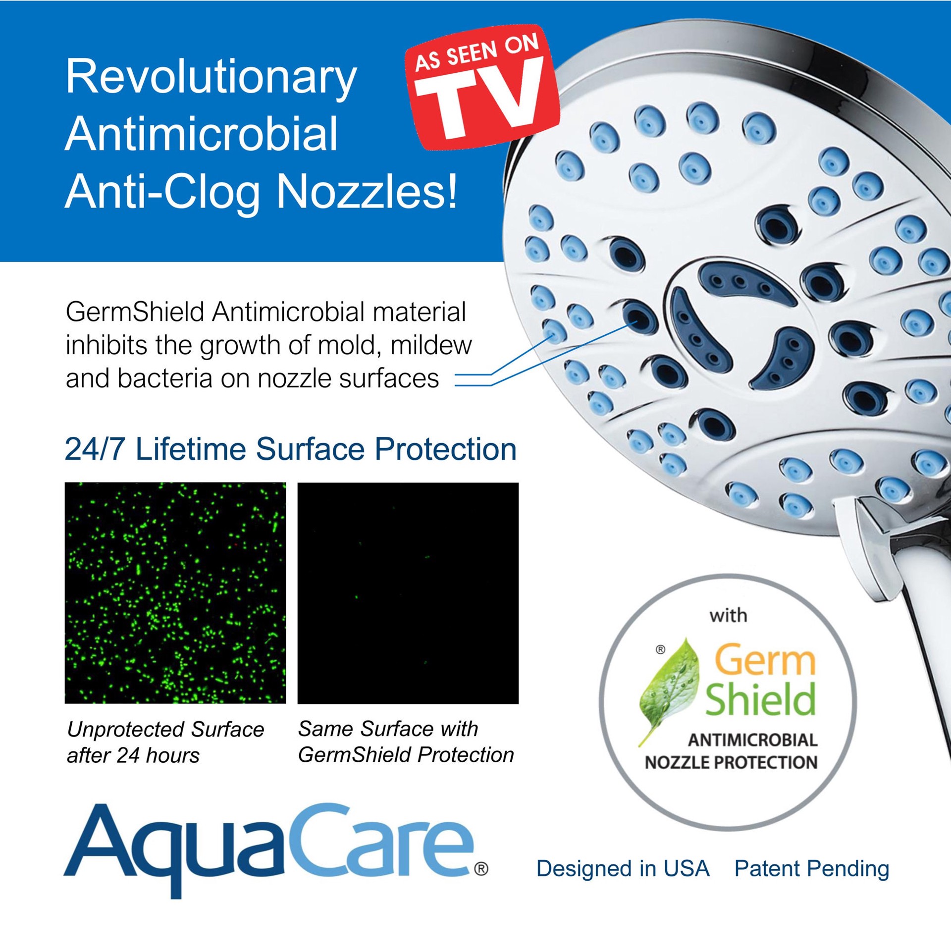 slide 3 of 6, AquaCare 50.0 -Spray Chrome 4.5-in Round Shower Head with Handheld Combo 1.8 GPM, 1 ct