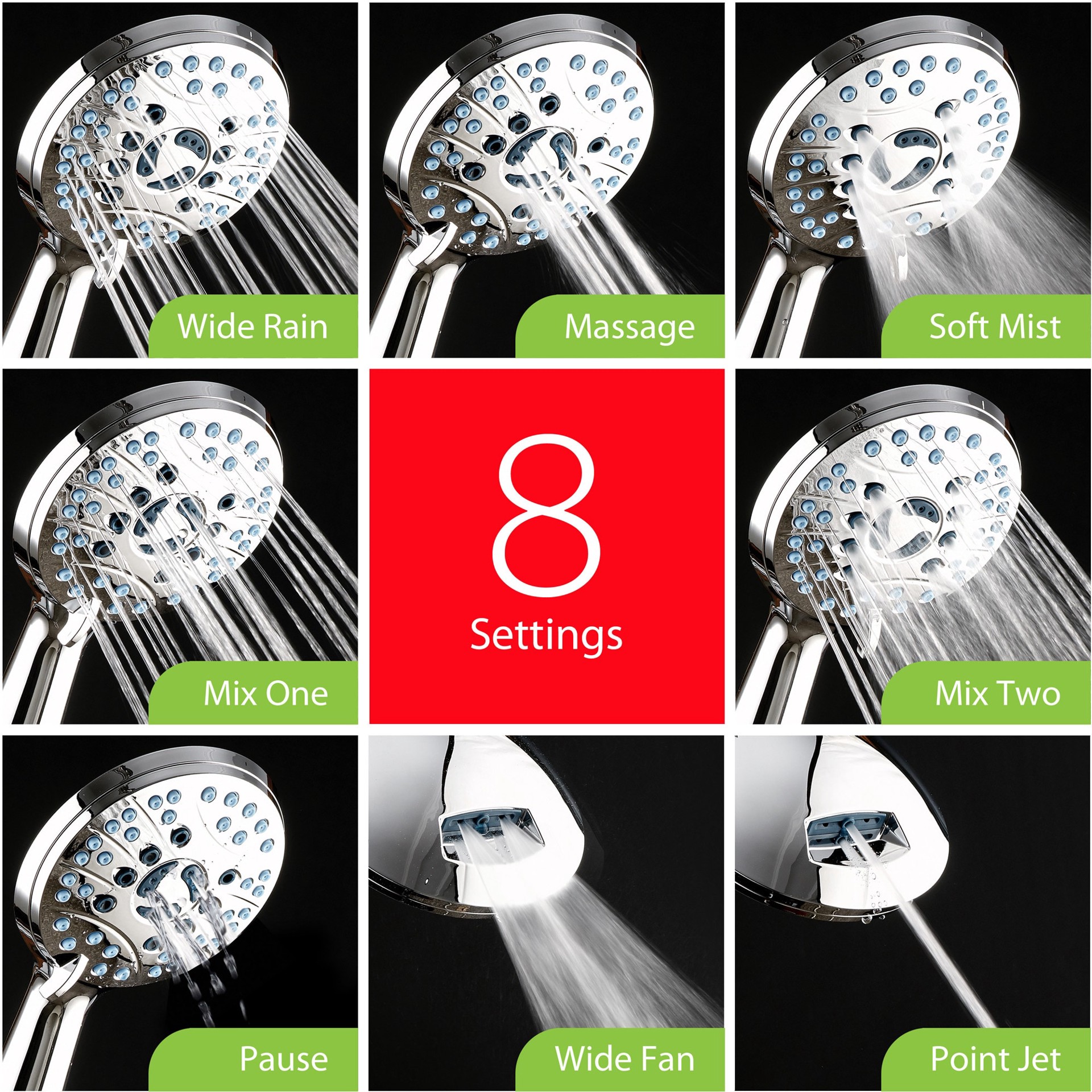 slide 4 of 6, AquaCare 50.0 -Spray Chrome 4.5-in Round Shower Head with Handheld Combo 1.8 GPM, 1 ct