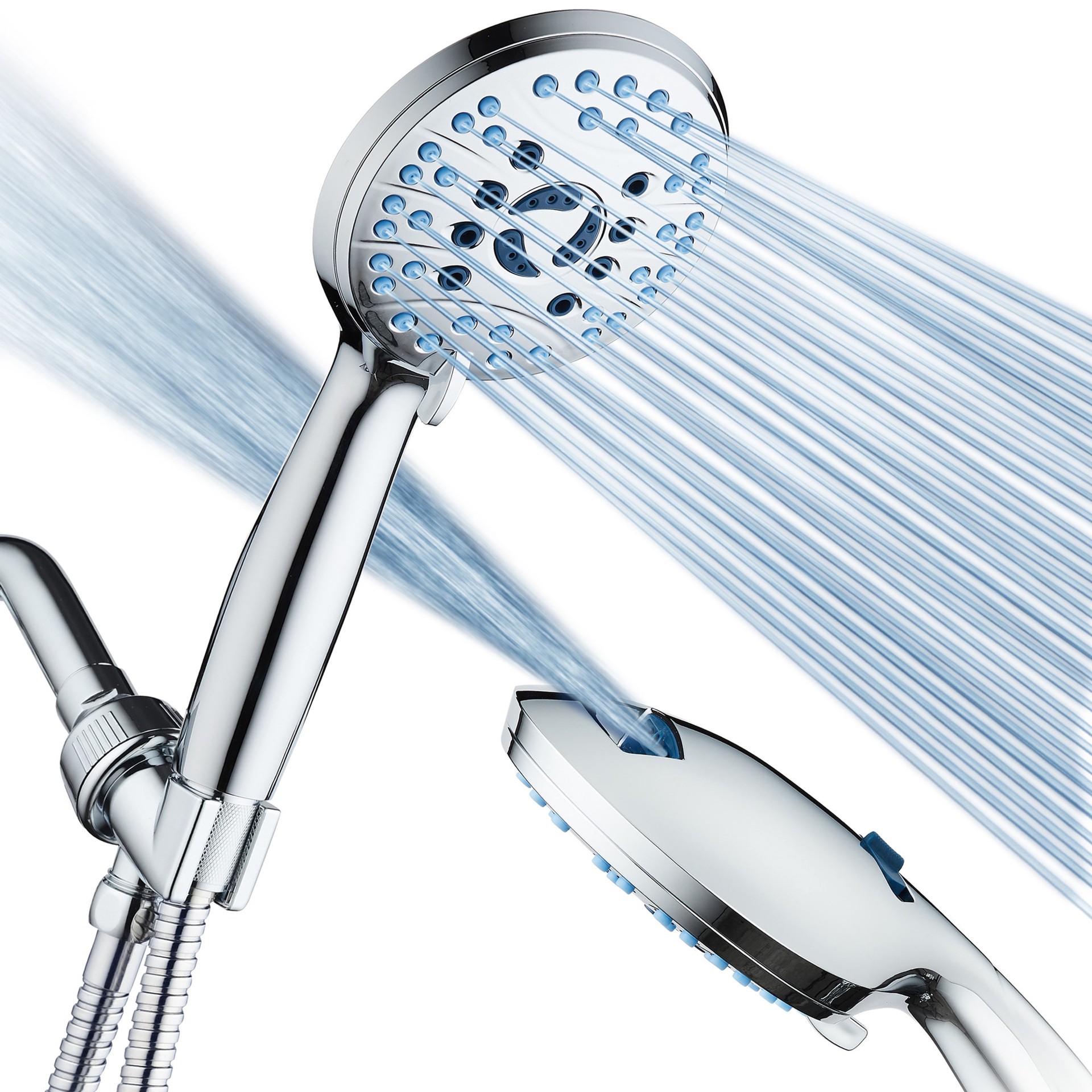 slide 1 of 6, AquaCare 50.0 -Spray Chrome 4.5-in Round Shower Head with Handheld Combo 1.8 GPM, 1 ct