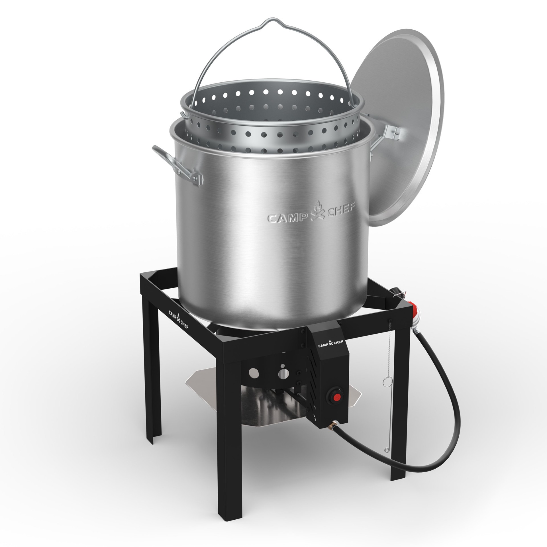 slide 3 of 6, Camp Chef 60-qt Boil Pot with 1 -Burner Propane Electronic Stainless steel Jet cooker, 1 ct