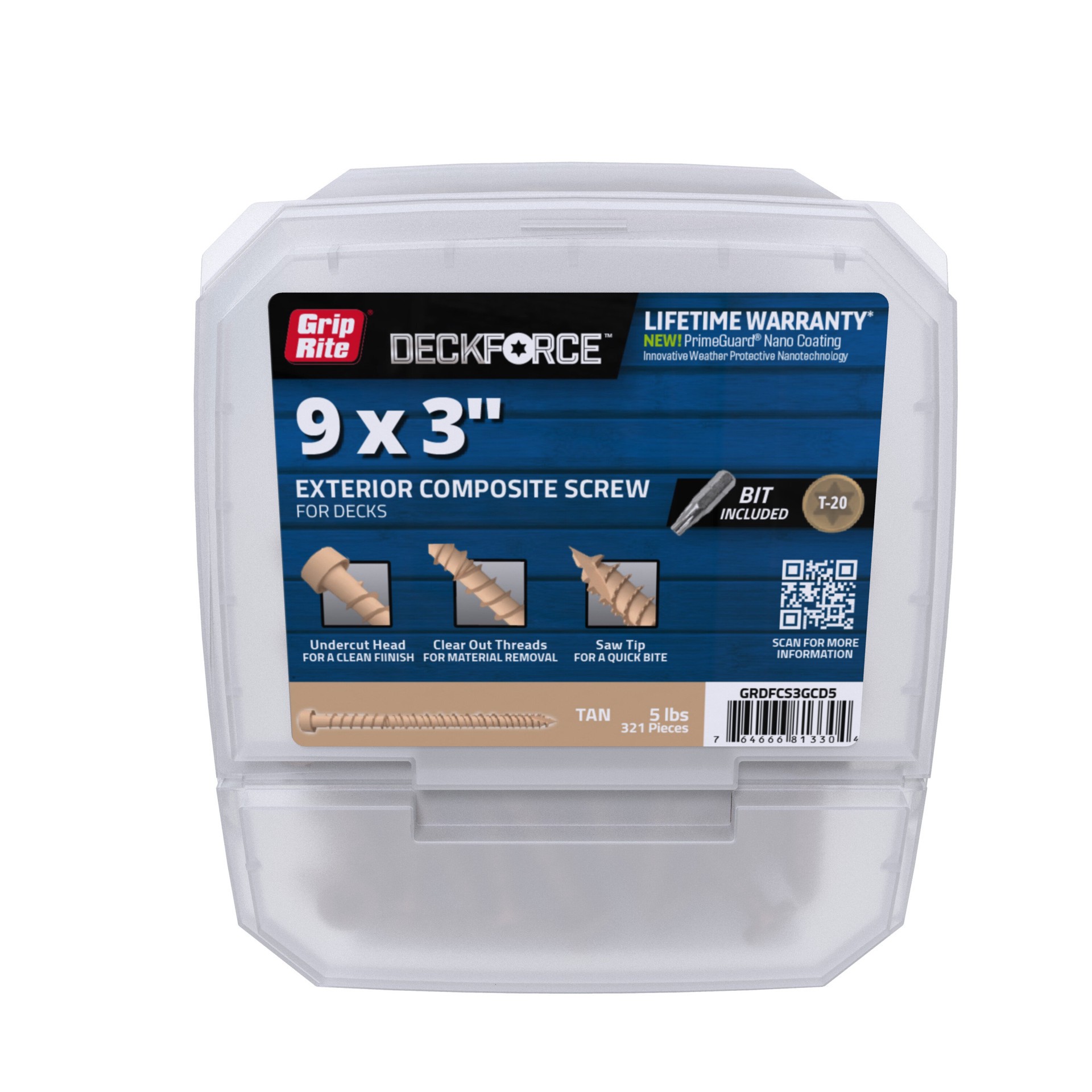 slide 1 of 6, DeckForce by Grip Rite #9 x 3-in Composite Deck Screws ( 321 -Per Box ), 1 ct
