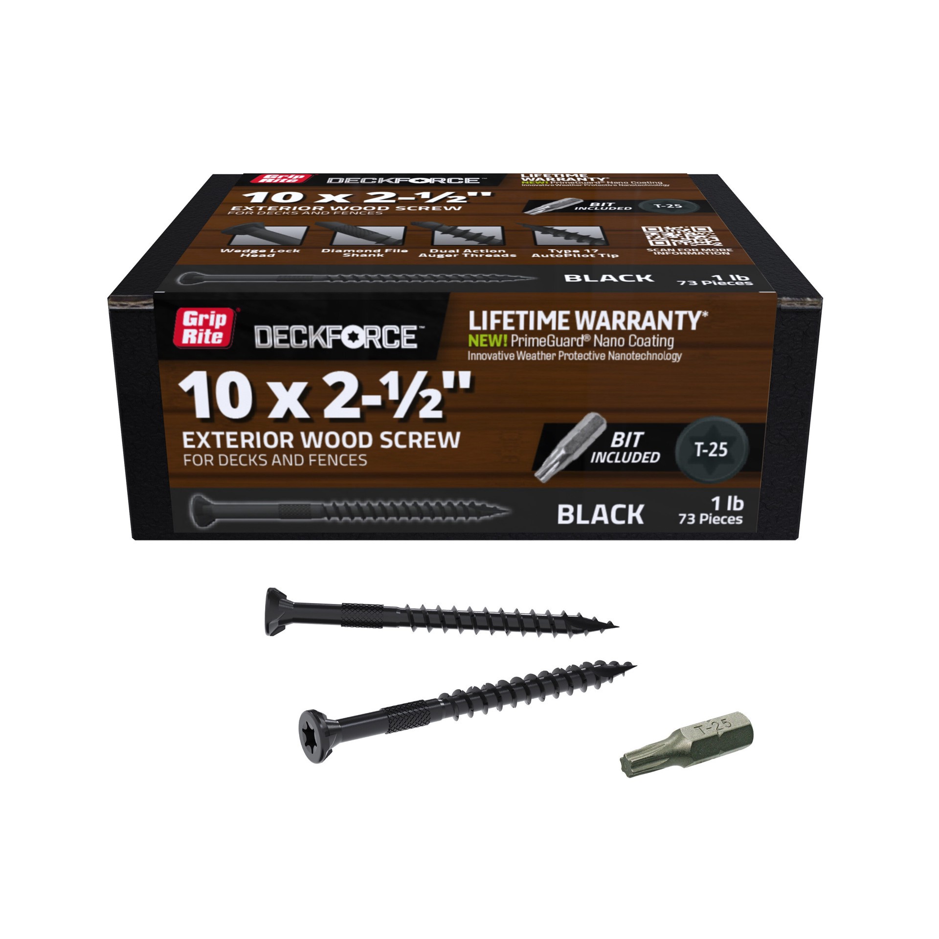 slide 2 of 6, DeckForce by Grip Rite #10 x 2-1/2-in Wood to wood Deck Screws ( 73 -Per Box ), 1 ct