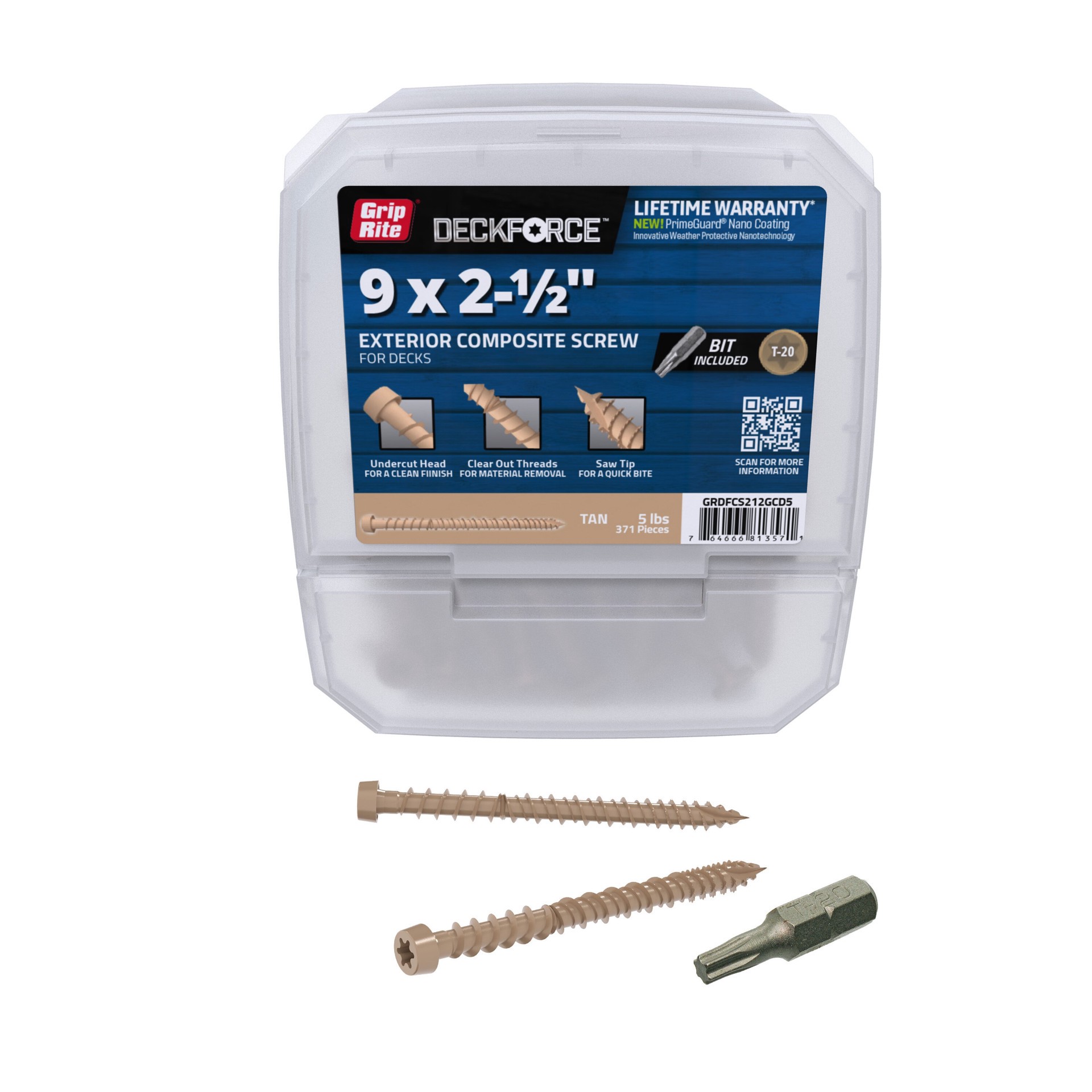 slide 2 of 6, DeckForce by Grip Rite #9 x 2-1/2-in Composite Deck Screws ( 371 -Per Box ), 1 ct