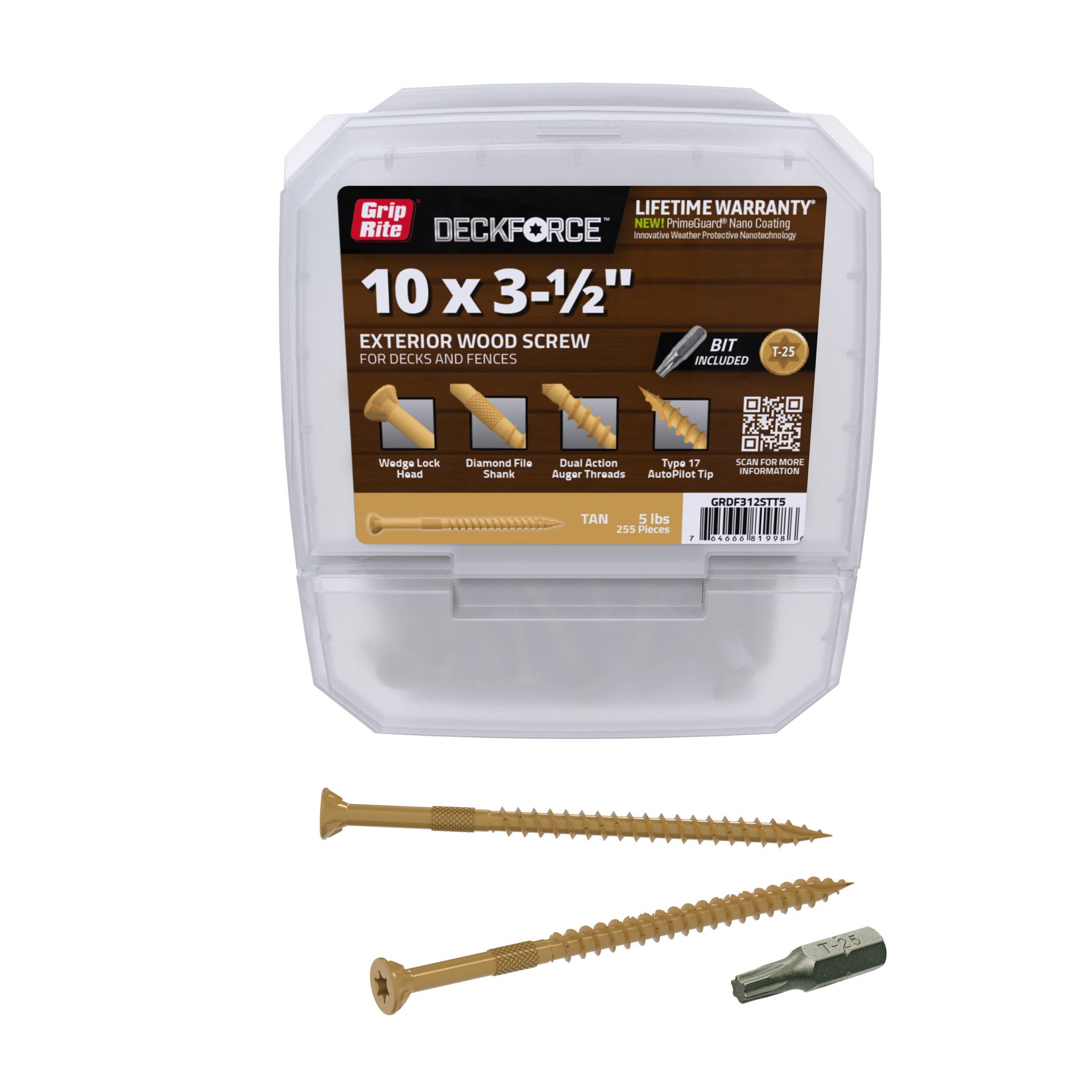 slide 2 of 6, DeckForce by Grip Rite #10 x 3-1/2-in Wood to wood Deck Screws ( 255 -Per Box ), 1 ct