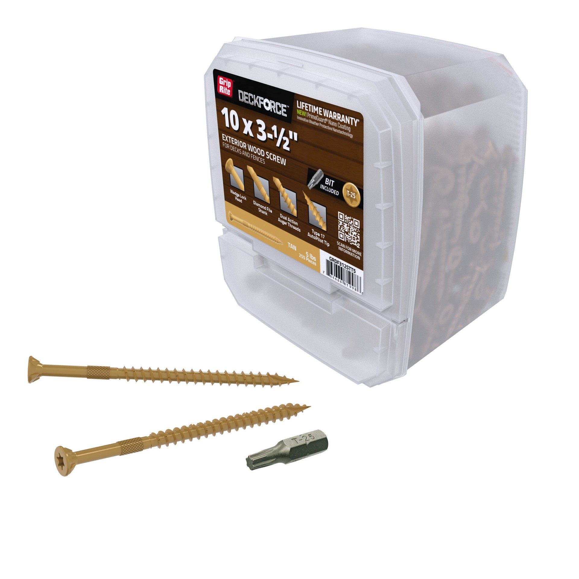 slide 5 of 6, DeckForce by Grip Rite #10 x 3-1/2-in Wood to wood Deck Screws ( 255 -Per Box ), 1 ct