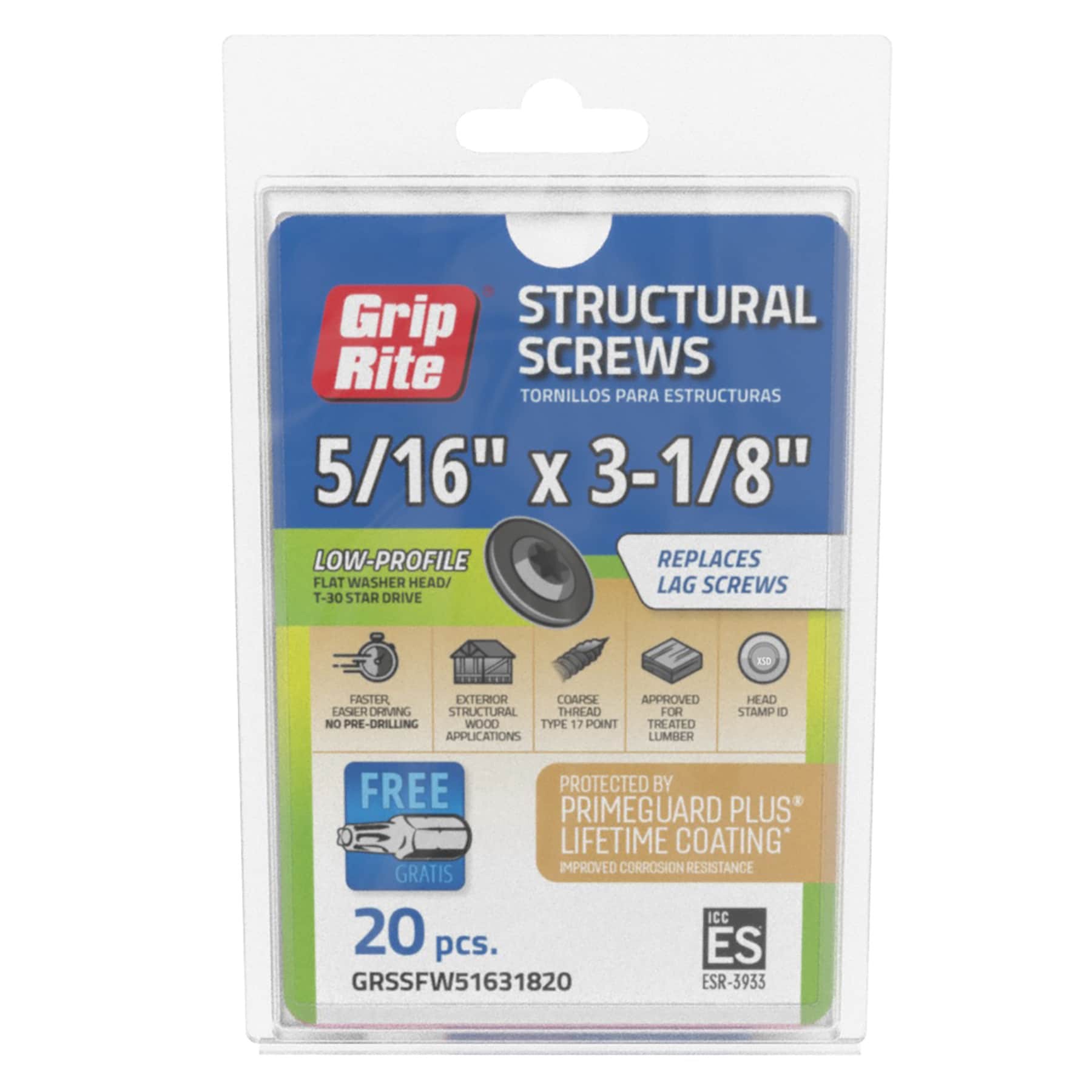 slide 5 of 5, Grip-Rite 5/16-in x 3-1/8-in Wood to wood Deck Screws ( 20 -Per Box ), 1 ct