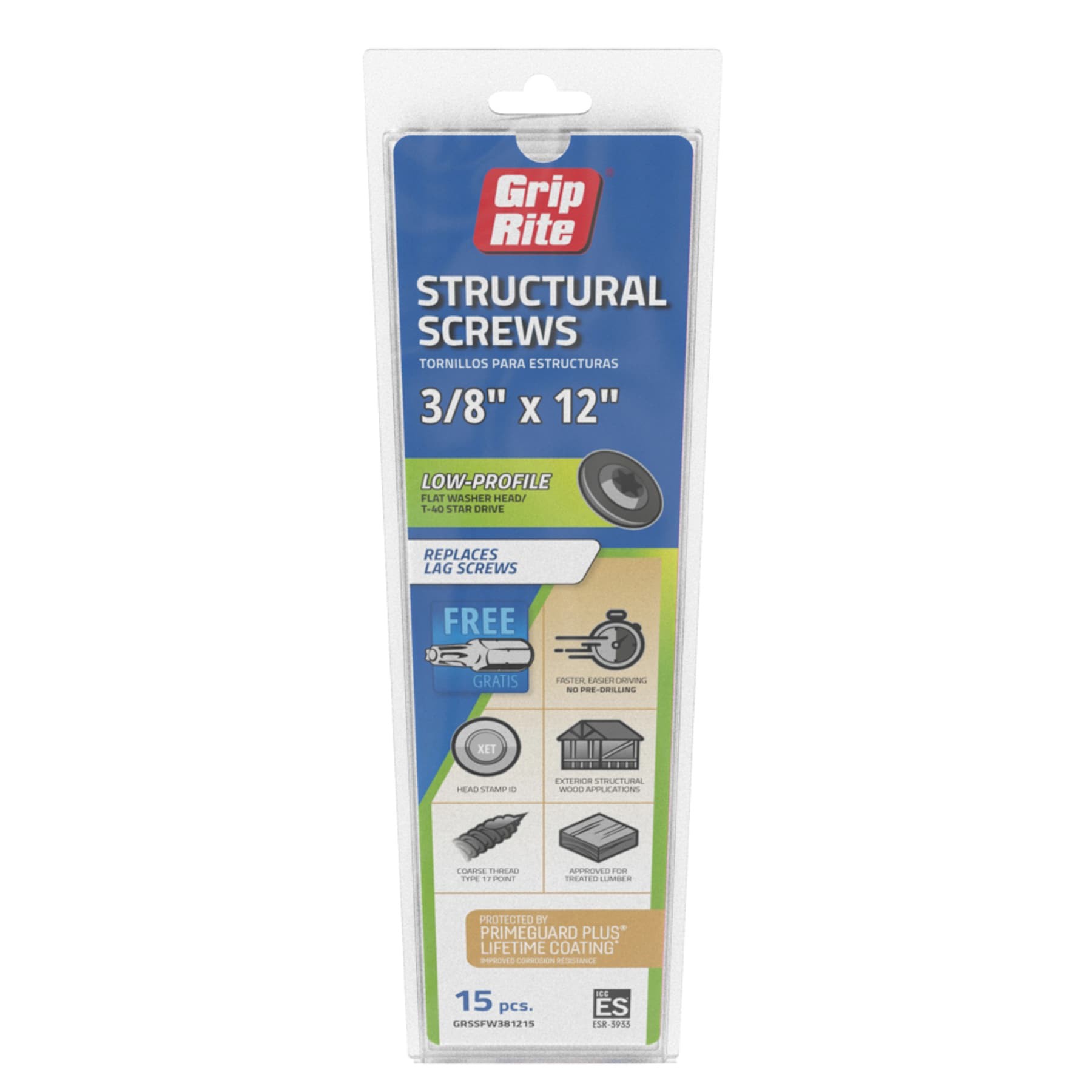 slide 5 of 5, Grip-Rite 3/8-in x 12-in Wood to wood Deck Screws ( 15 -Per Box ), 1 ct