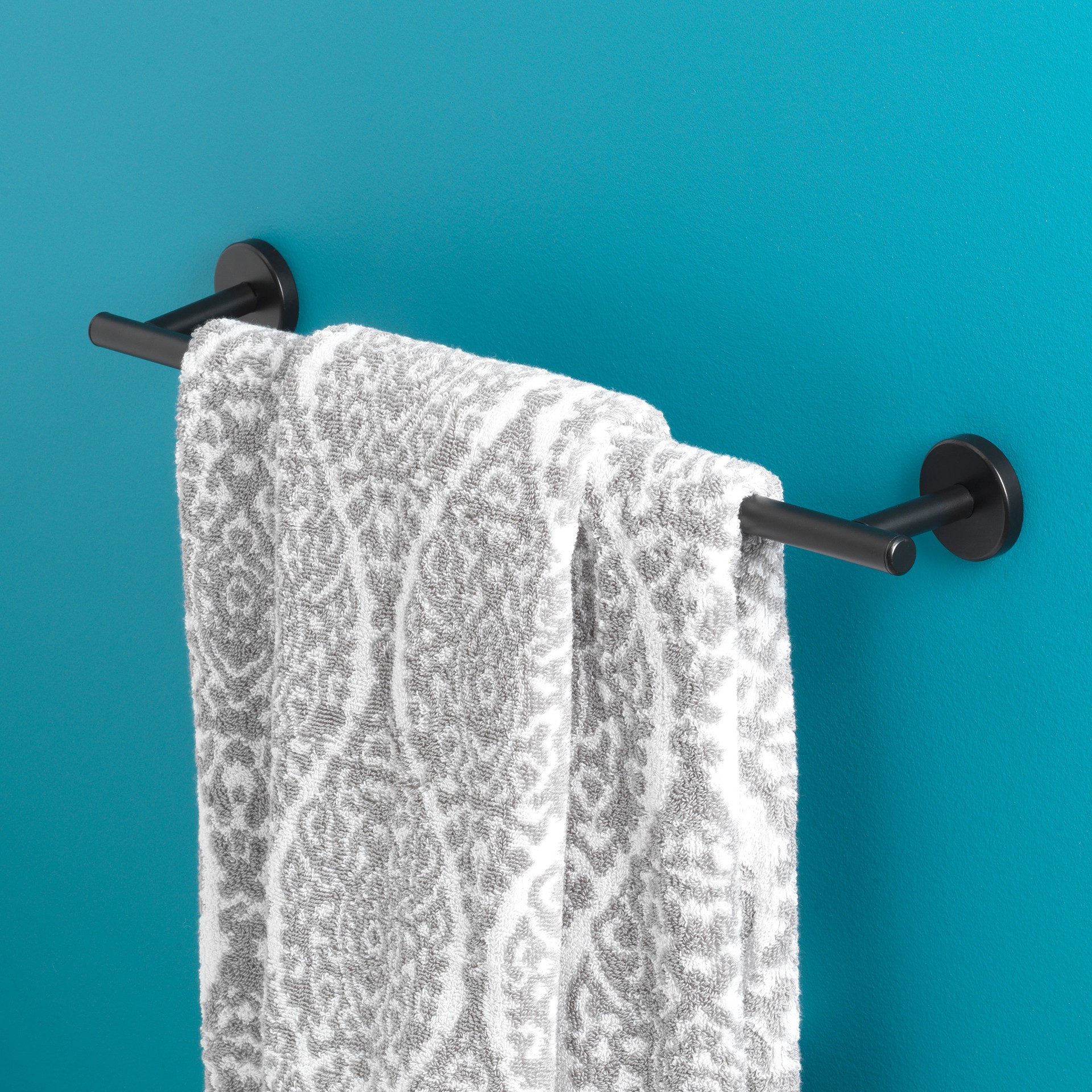 slide 6 of 6, allen + roth Harlow 24-in Matte Black Wall mount Single Towel Bar, 1 ct