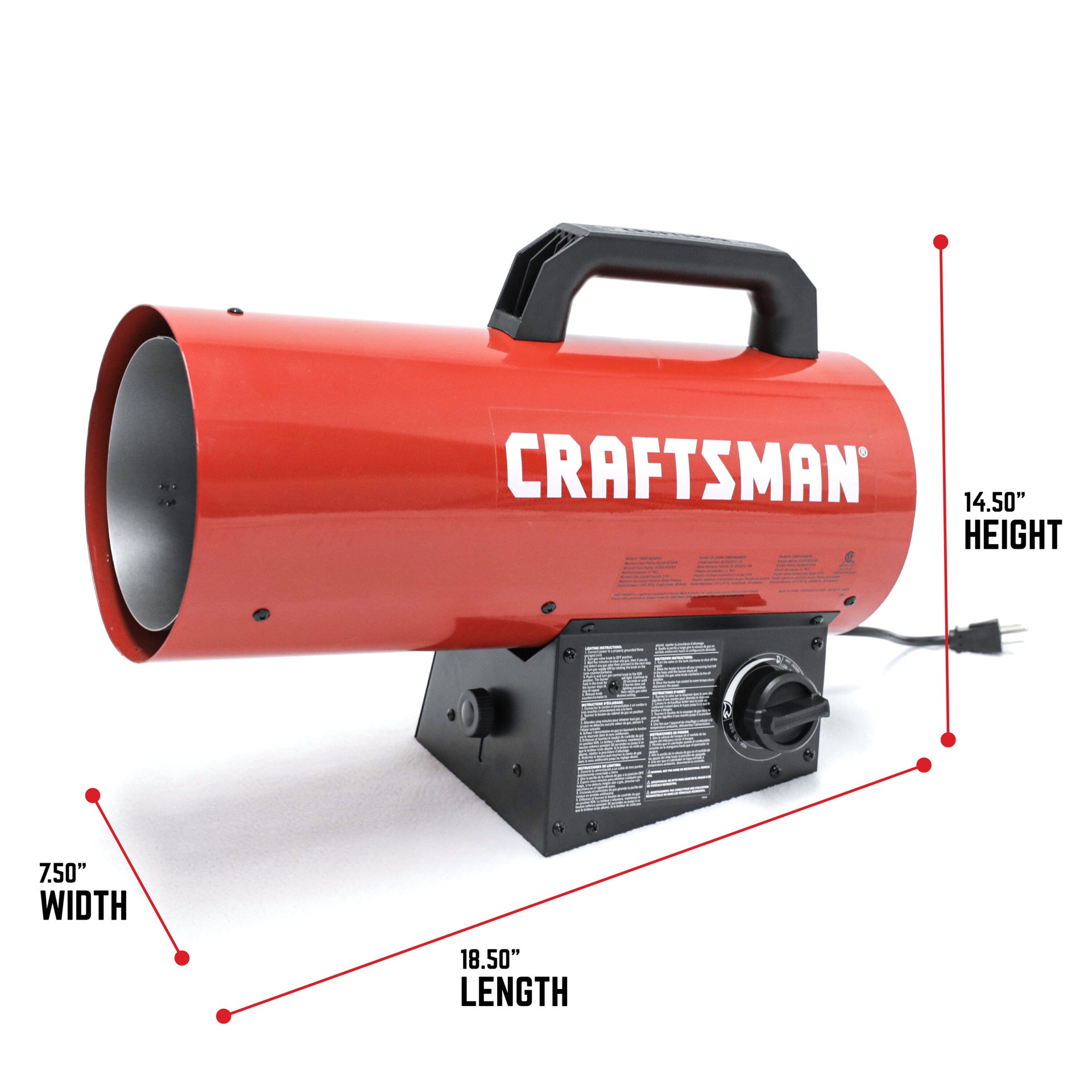slide 5 of 6, CRAFTSMAN Craftsman forced air propane 60000 -BTU Outdoor Portable Forced air Propane Heater, 1 ct