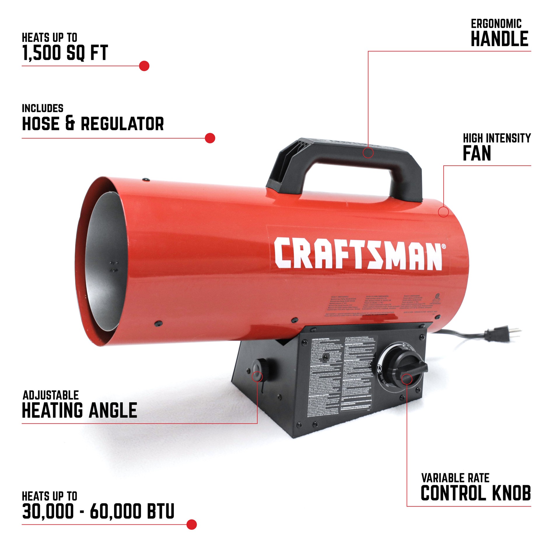 slide 6 of 6, CRAFTSMAN Craftsman forced air propane 60000 -BTU Outdoor Portable Forced air Propane Heater, 1 ct