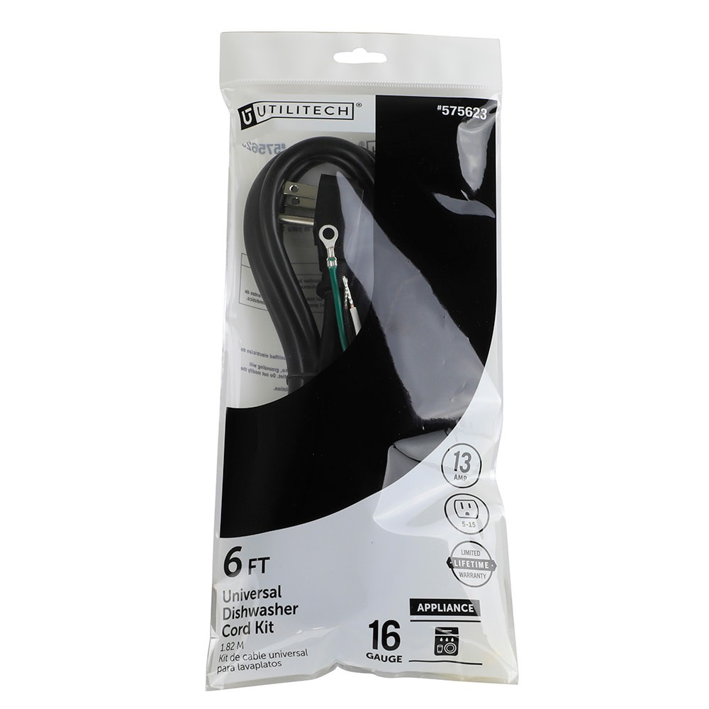 slide 1 of 4, Utilitech SRD 6-ft 13 -Amp 3 -Prong Black Dishwasher Appliance Power Cord, 1 ct
