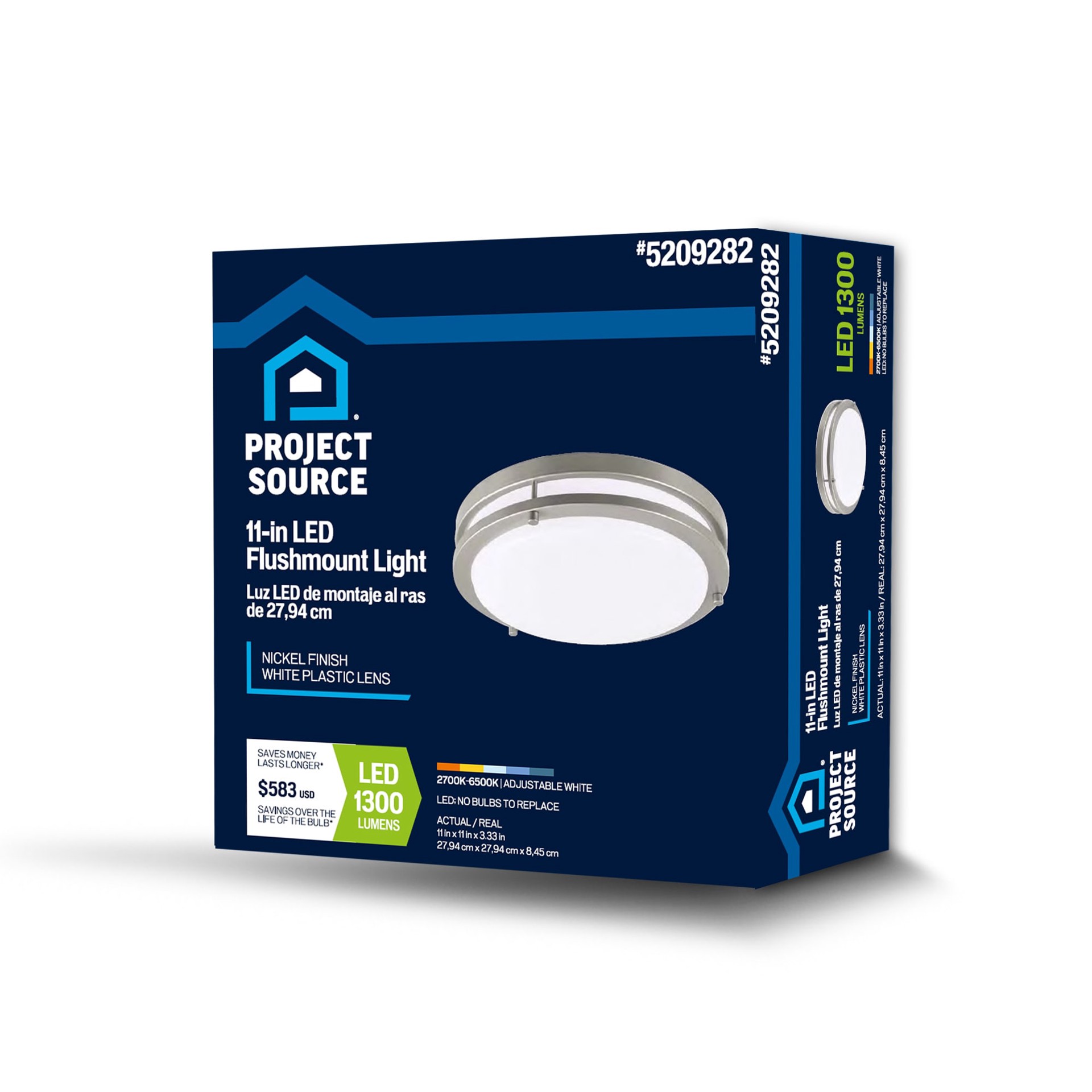 slide 2 of 6, Project Source 1 -Light 11-in Satin Nickel Integrated LED Flush Mount Light, 1 ct