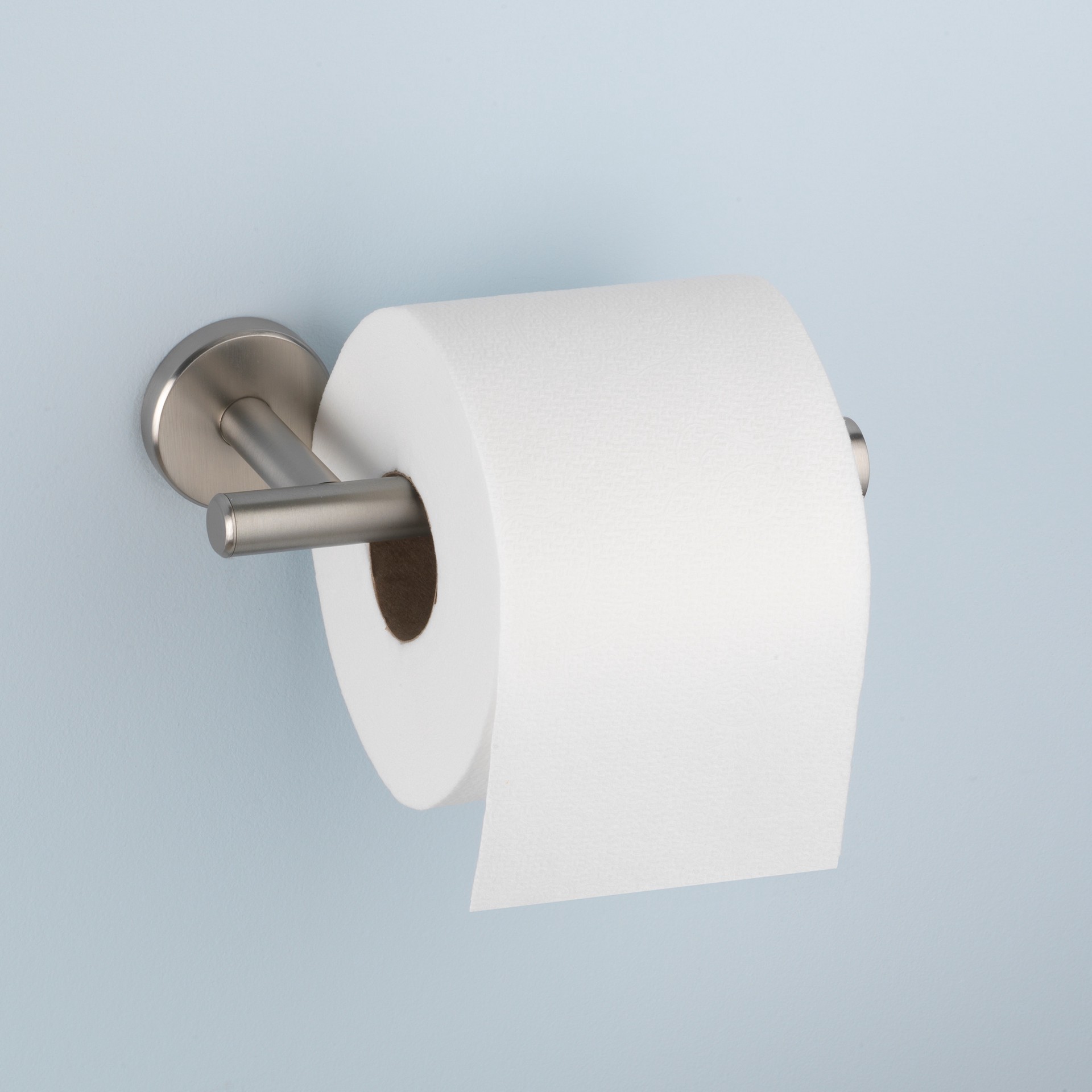 slide 6 of 6, allen + roth Harlow Brushed Nickel Wall mount Single post Toilet Paper Holder 1 -Rolls, 1 ct