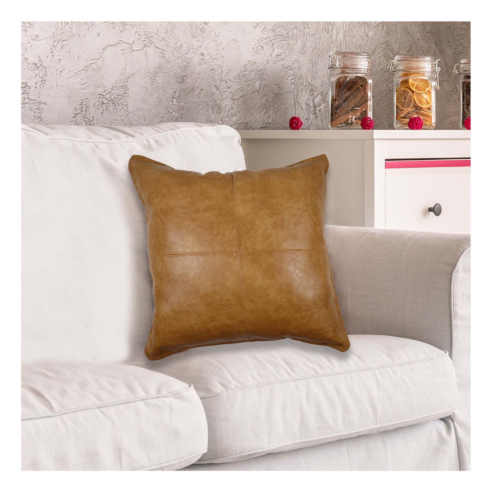 slide 3 of 6, allen + roth 18-in x 18-in Faux leather Square Indoor Decorative Pillow, 1 ct