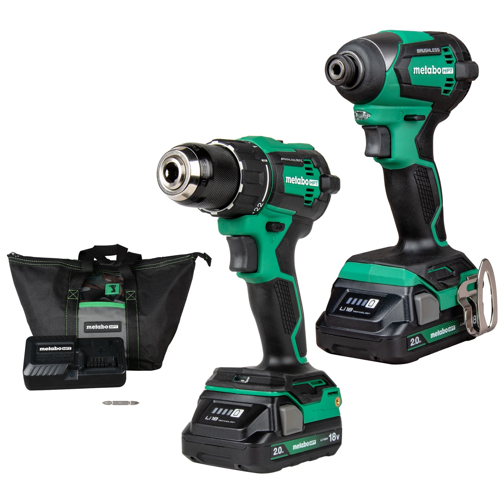 slide 1 of 6, Metabo HPT MultiVolt 18-volt 2-Tool Brushless Power Tool Combo Kit with Soft Case (2-Batteries Included and Charger Included), 1 ct