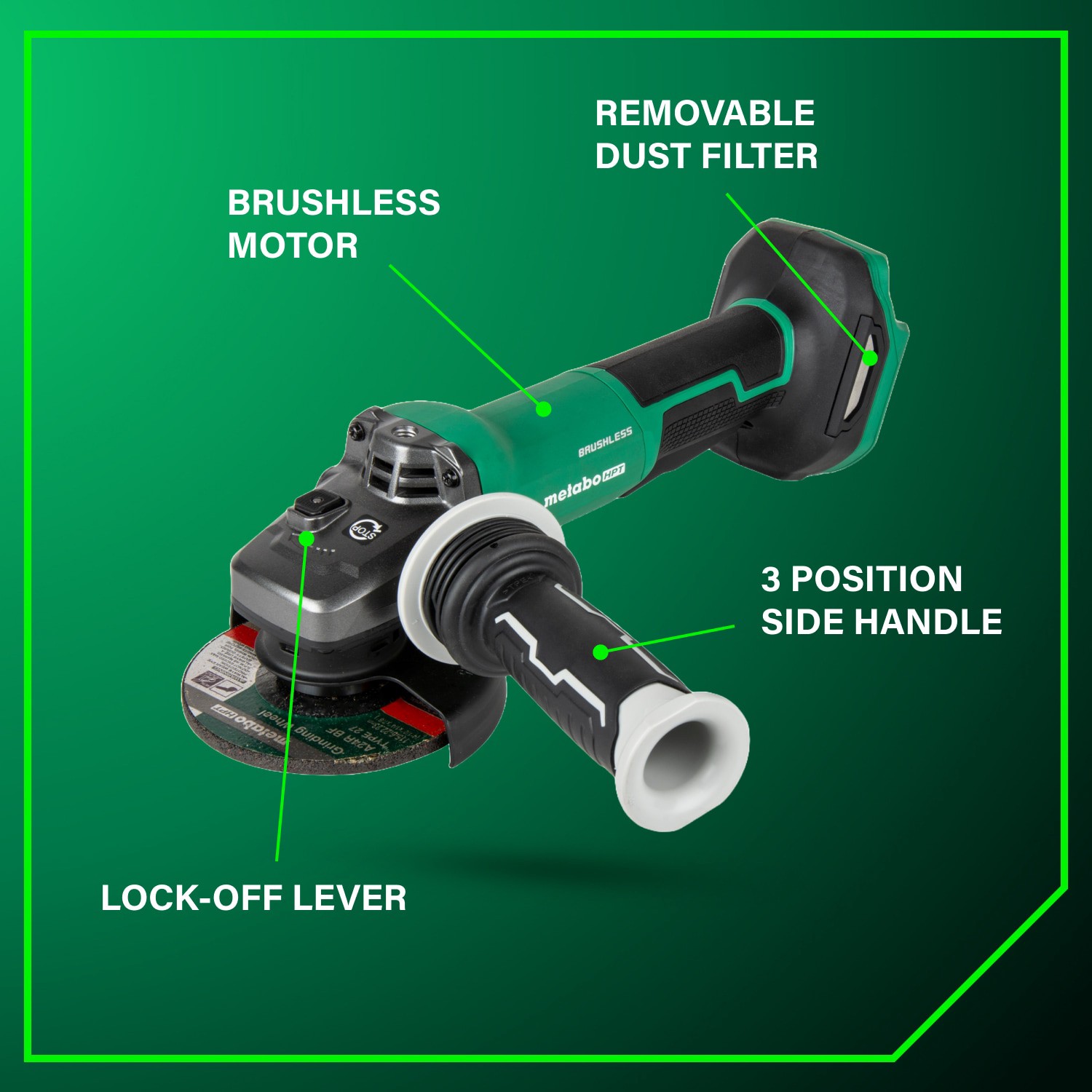 slide 3 of 6, Metabo HPT MultiVolt 4.5-in 18-volt Paddle Switch Brushless Cordless Angle grinder, 1 ct