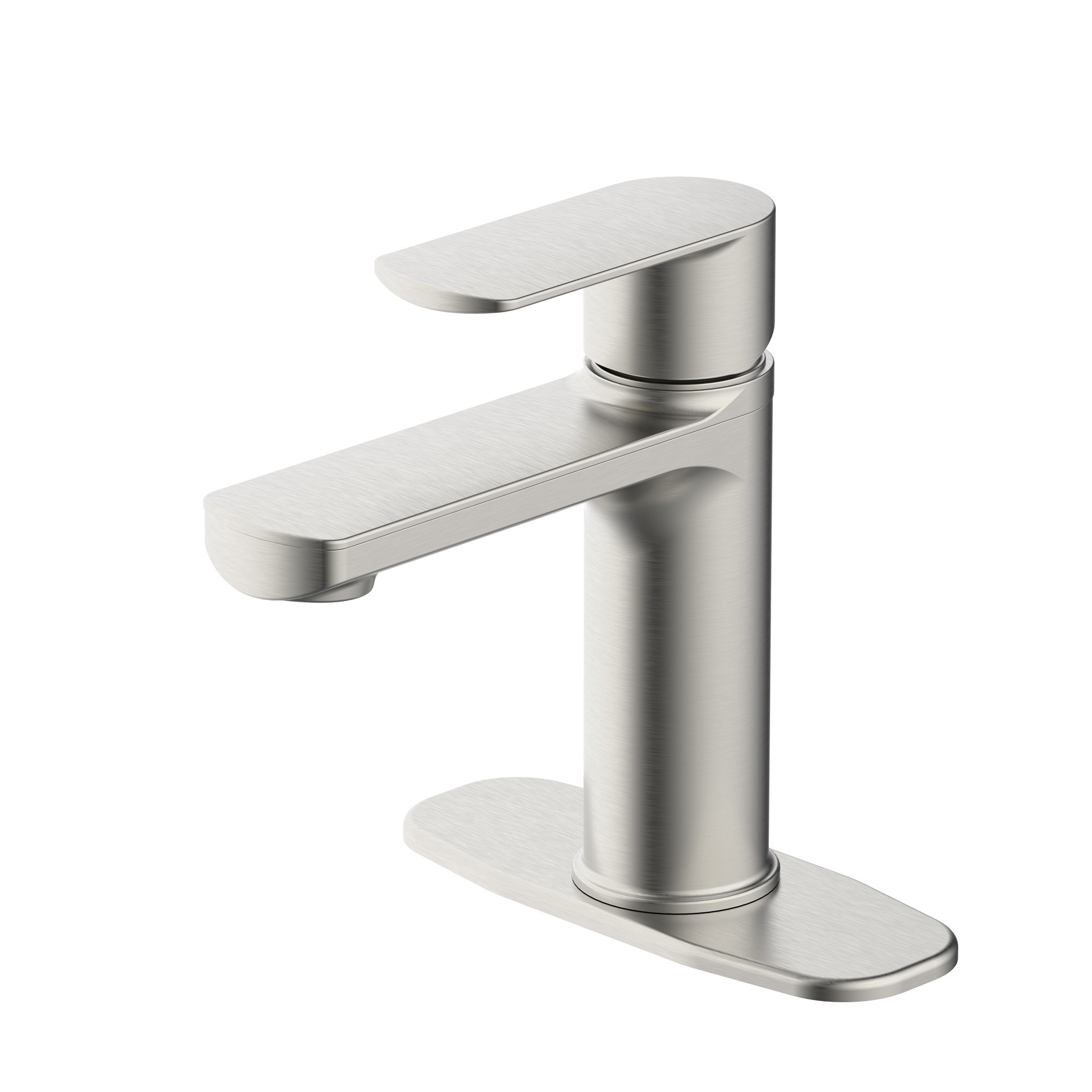 slide 3 of 6, allen + roth Candace Brushed Nickel Single hole 1-handle WaterSense Mid-arc Residential Handle Bathroom Sink Faucet with Drain with Deck Plate, 1 ct