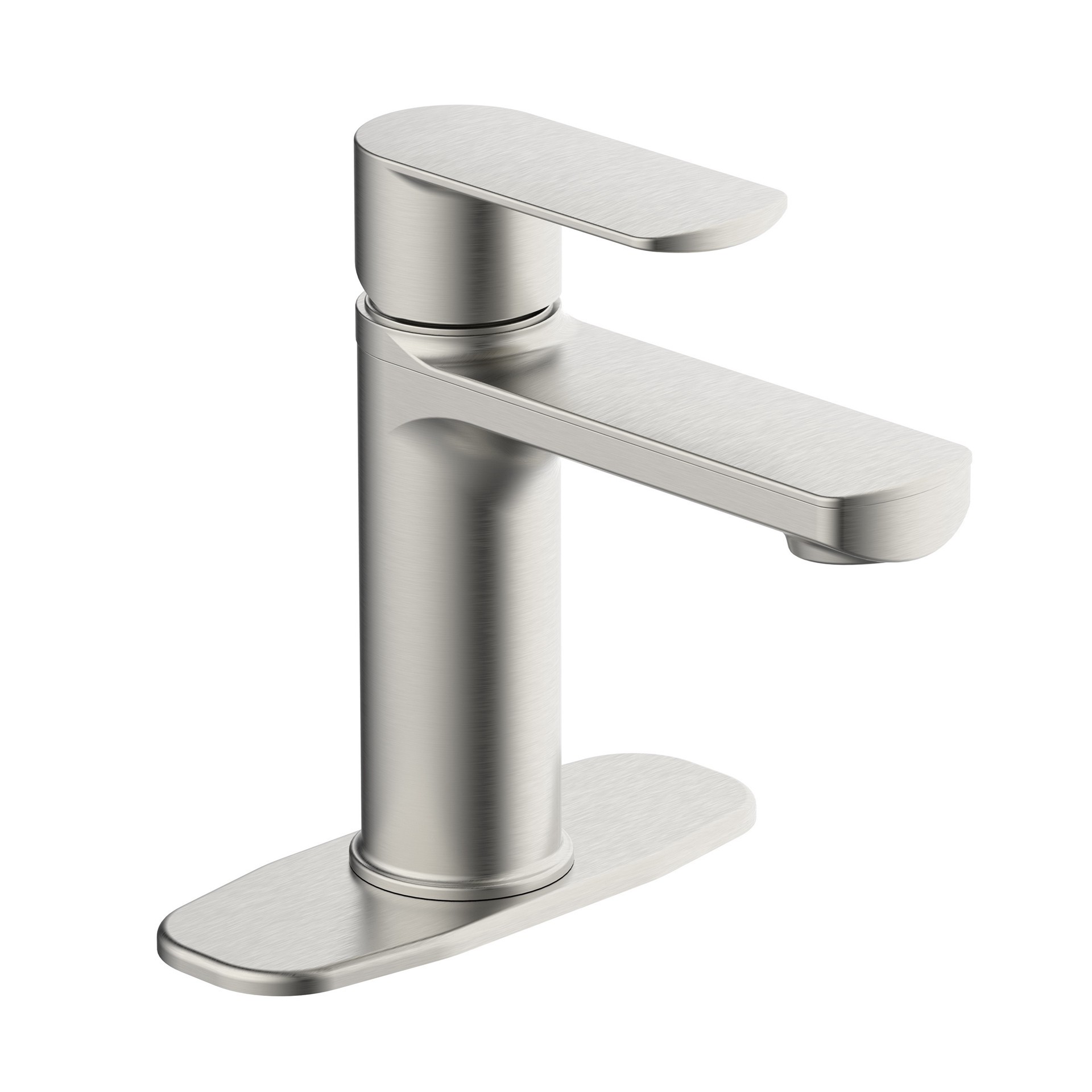 slide 2 of 6, allen + roth Candace Brushed Nickel Single hole 1-handle WaterSense Mid-arc Residential Handle Bathroom Sink Faucet with Drain with Deck Plate, 1 ct