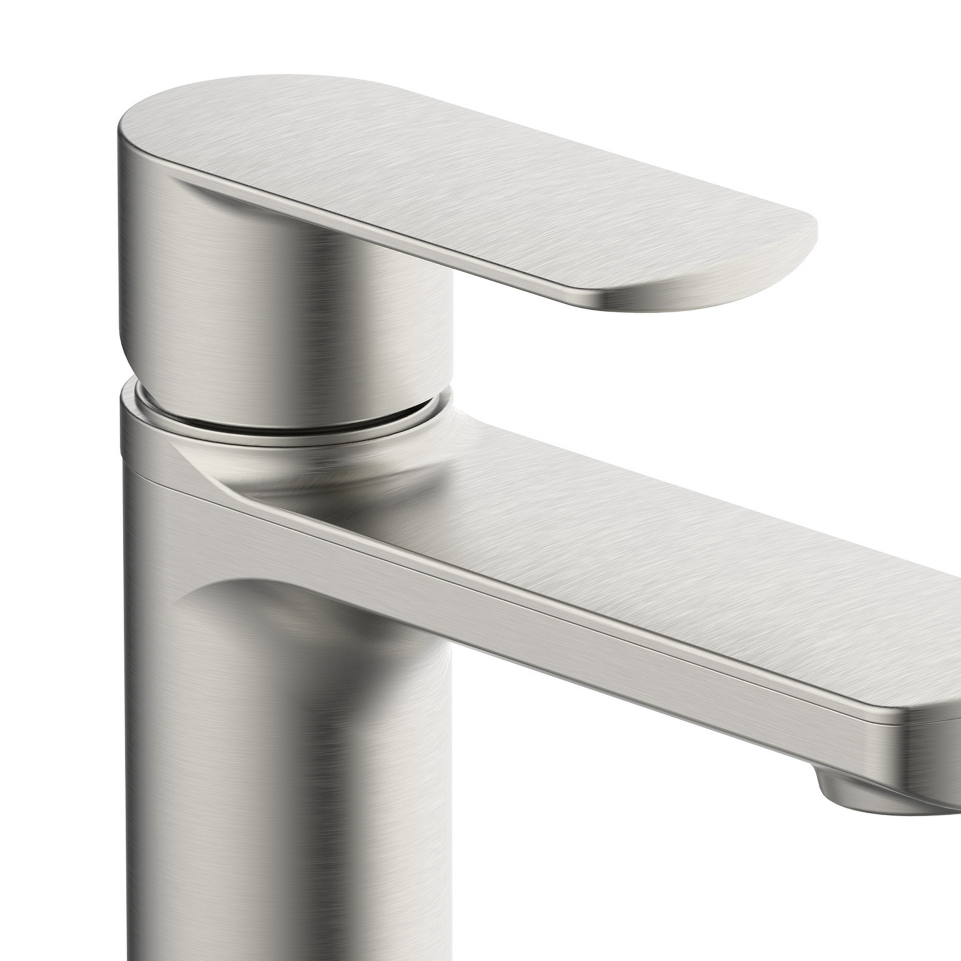 slide 5 of 6, allen + roth Candace Brushed Nickel Single hole 1-handle WaterSense Mid-arc Residential Handle Bathroom Sink Faucet with Drain with Deck Plate, 1 ct