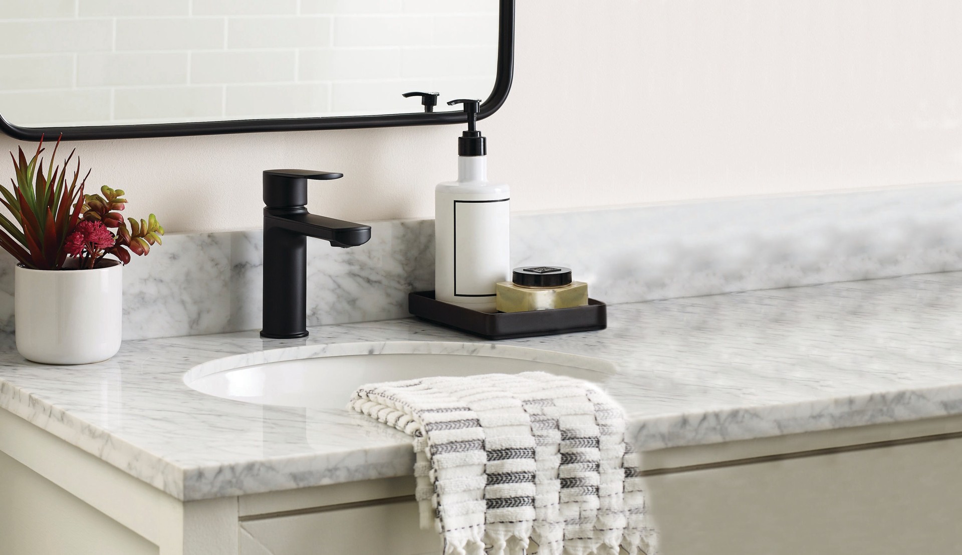 slide 6 of 6, allen + roth Candace Matte Black Single hole 1-handle WaterSense Mid-arc Residential Handle Bathroom Sink Faucet with Drain with Deck Plate, 1 ct