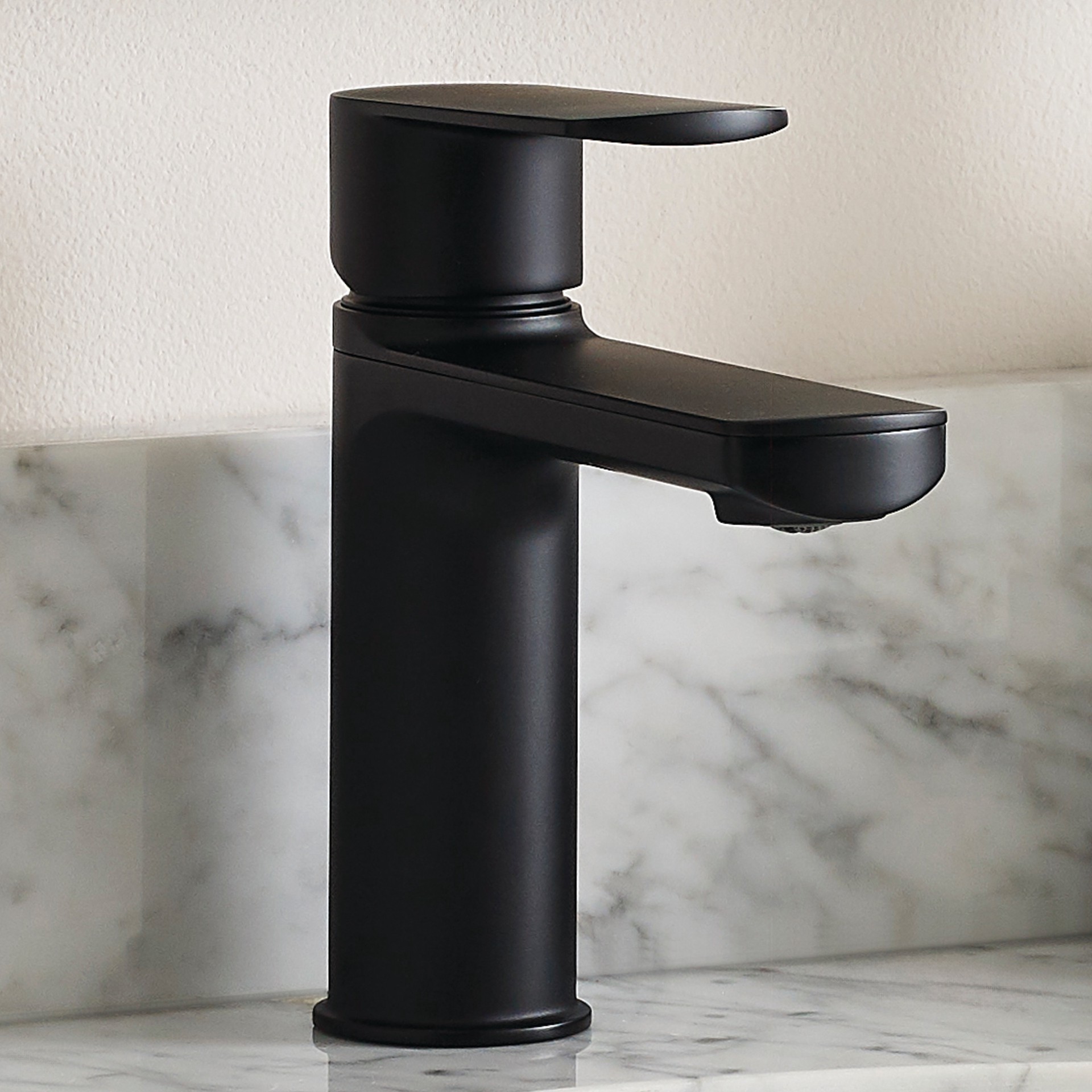 slide 1 of 6, allen + roth Candace Matte Black Single hole 1-handle WaterSense Mid-arc Residential Handle Bathroom Sink Faucet with Drain with Deck Plate, 1 ct