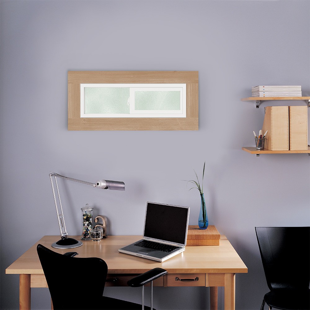 slide 5 of 6, JELD-WEN V-2500 35-1/2-in x 11-1/2-in Black Exterior White Interior Left-Handed Vinyl Sliding Window Annealed Glass (Full Screen Included), 1 ct