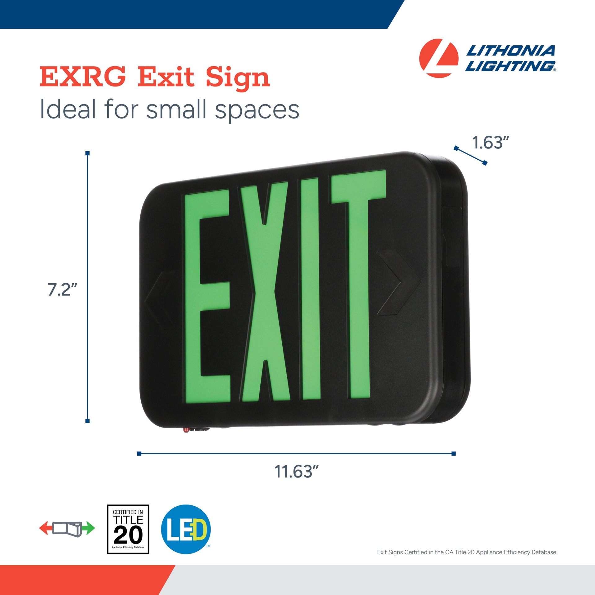 slide 4 of 6, Lithonia Lighting EXRG Series 0.3 -Watt 120/277 -Volt LED Black Hardwired Exit light with Red/Green Lights, 1 ct