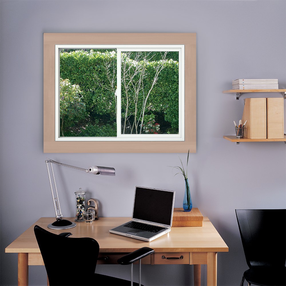 slide 5 of 6, JELD-WEN V-2500 47-1/2-in x 35-1/2-in Black Exterior White Interior Left-Handed Vinyl Sliding Window Annealed Glass (Full Screen Included), 1 ct