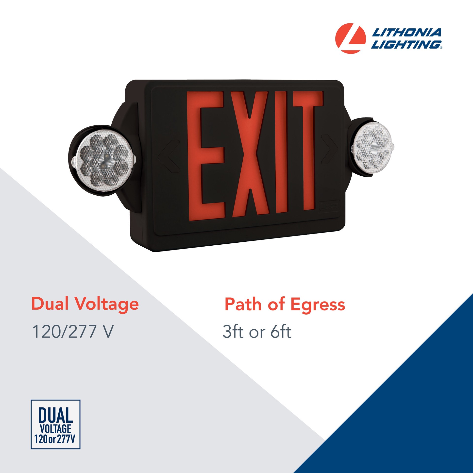 slide 3 of 6, Lithonia Lighting LHQM 5 -Watt 120/277 -Volt LED Black Hardwired Exit Light with Red Lights, 1 ct