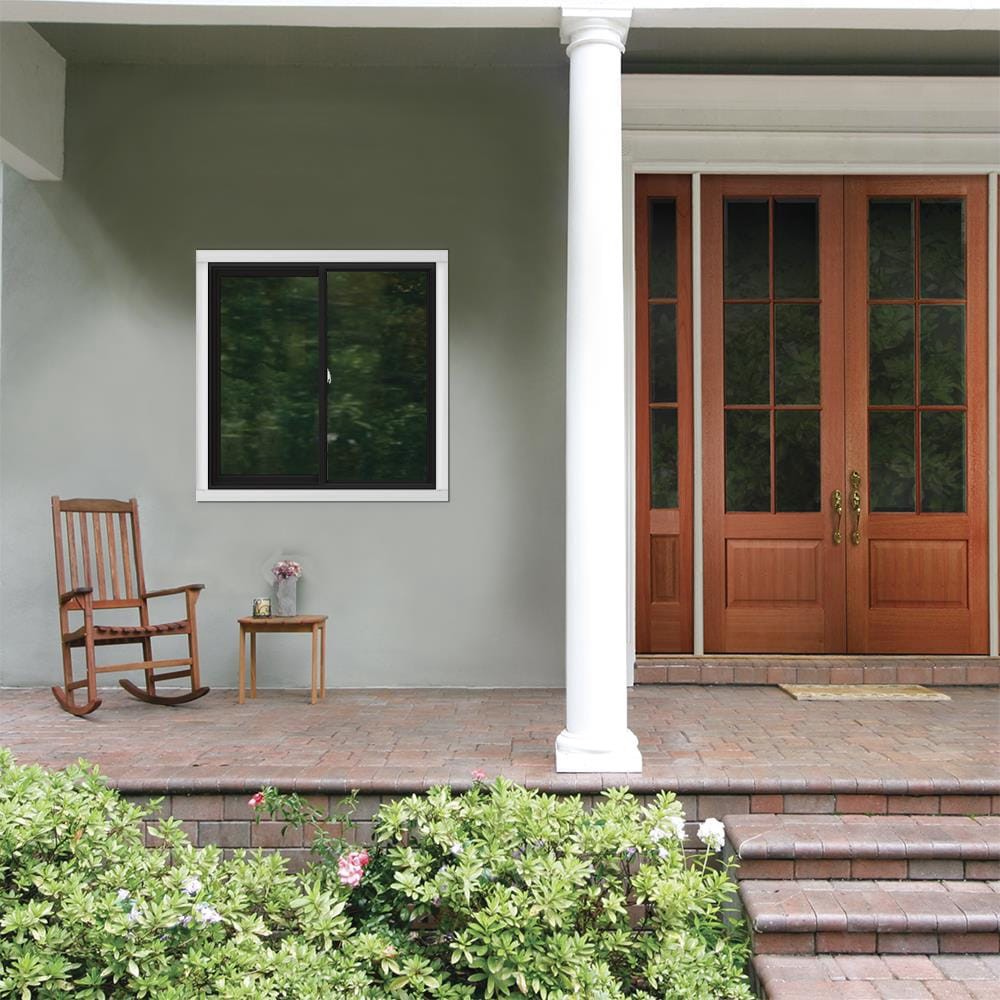 slide 4 of 6, JELD-WEN V-2500 47-1/2-in x 47-1/2-in Black Exterior White Interior Left-Handed Vinyl Sliding Window Annealed Glass (Full Screen Included), 1 ct