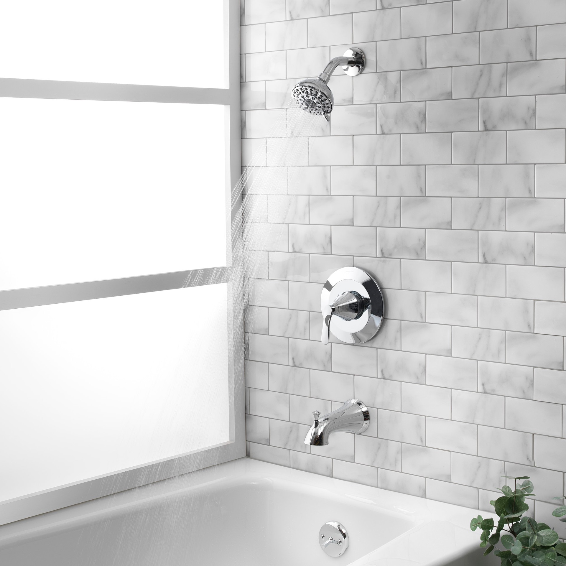 slide 3 of 6, allen + roth Brookes Chrome 1-handle 3.75-in Round Bathtub and shower Faucet with Valve (Multi-function), 1 ct