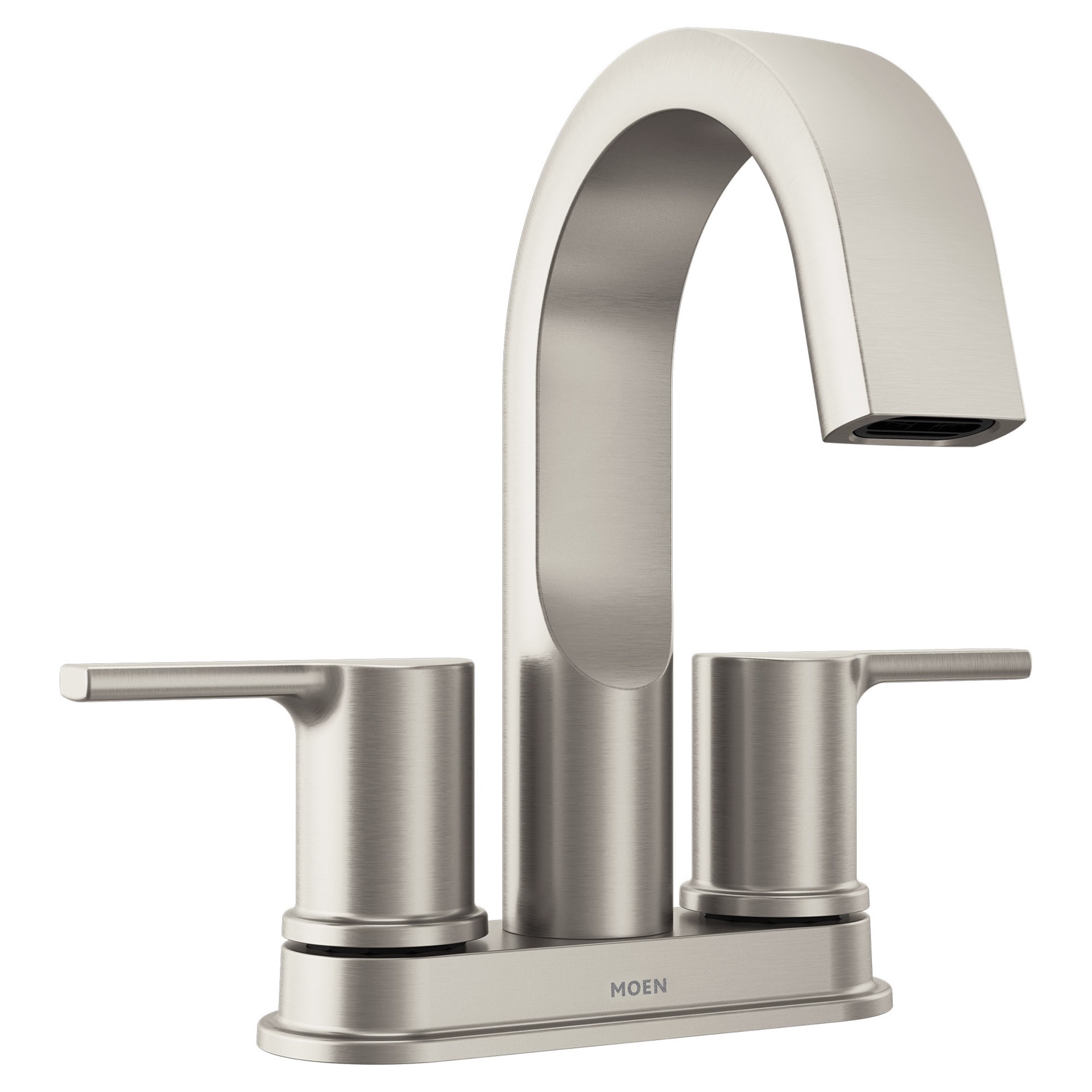 slide 1 of 6, Moen Avri Spot Resist Brushed Nickel 4-in centerset 2-handle WaterSense High-arc Commercial/Residential Handle Bathroom Sink Faucet with Drain, 1 ct