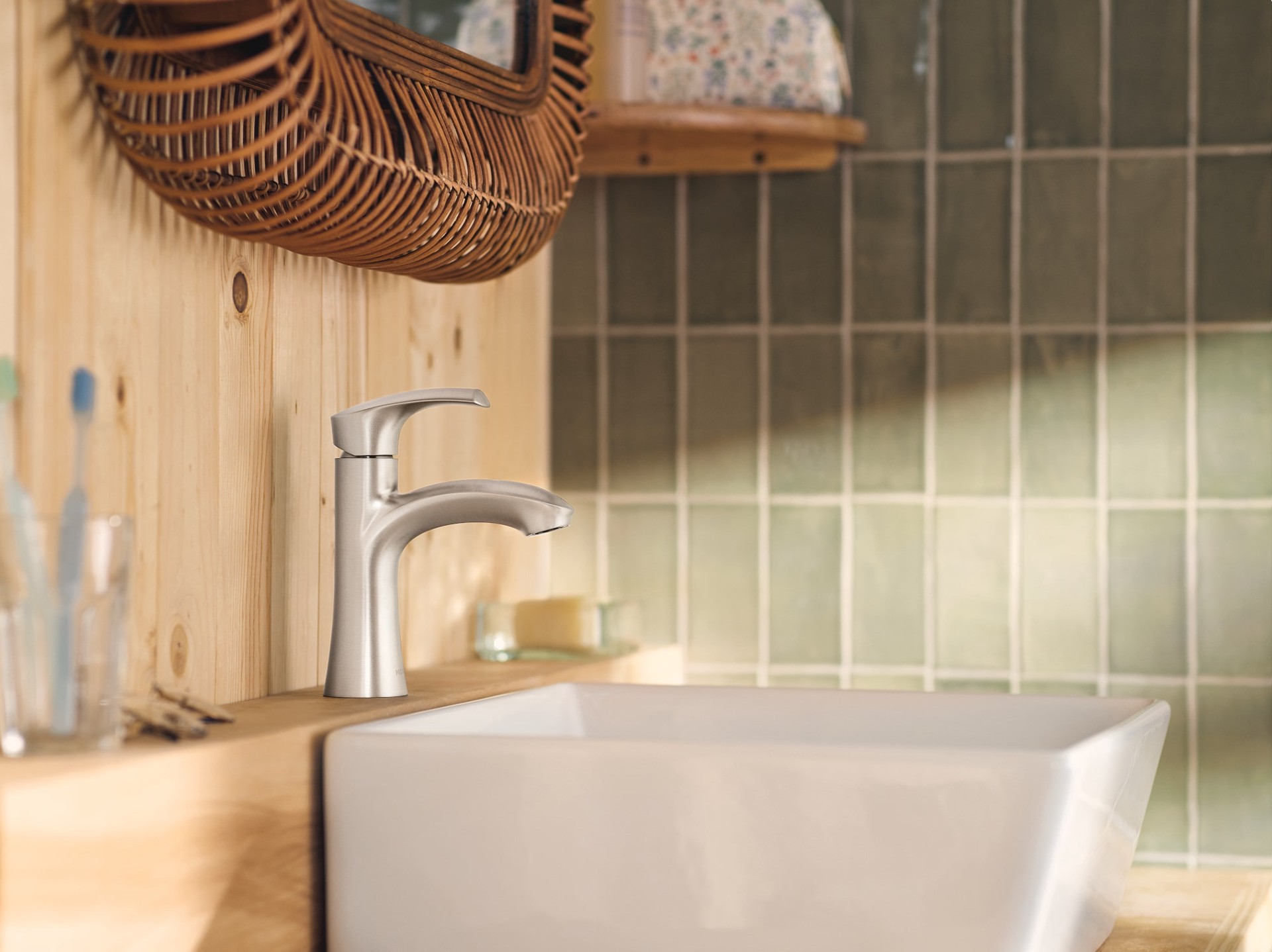 slide 3 of 6, Moen Graeden Spot Resist Brushed Nickel Single hole 1-handle WaterSense High-arc Commercial/Residential Handle Bathroom Sink Faucet with Drain with Deck Plate, 1 ct