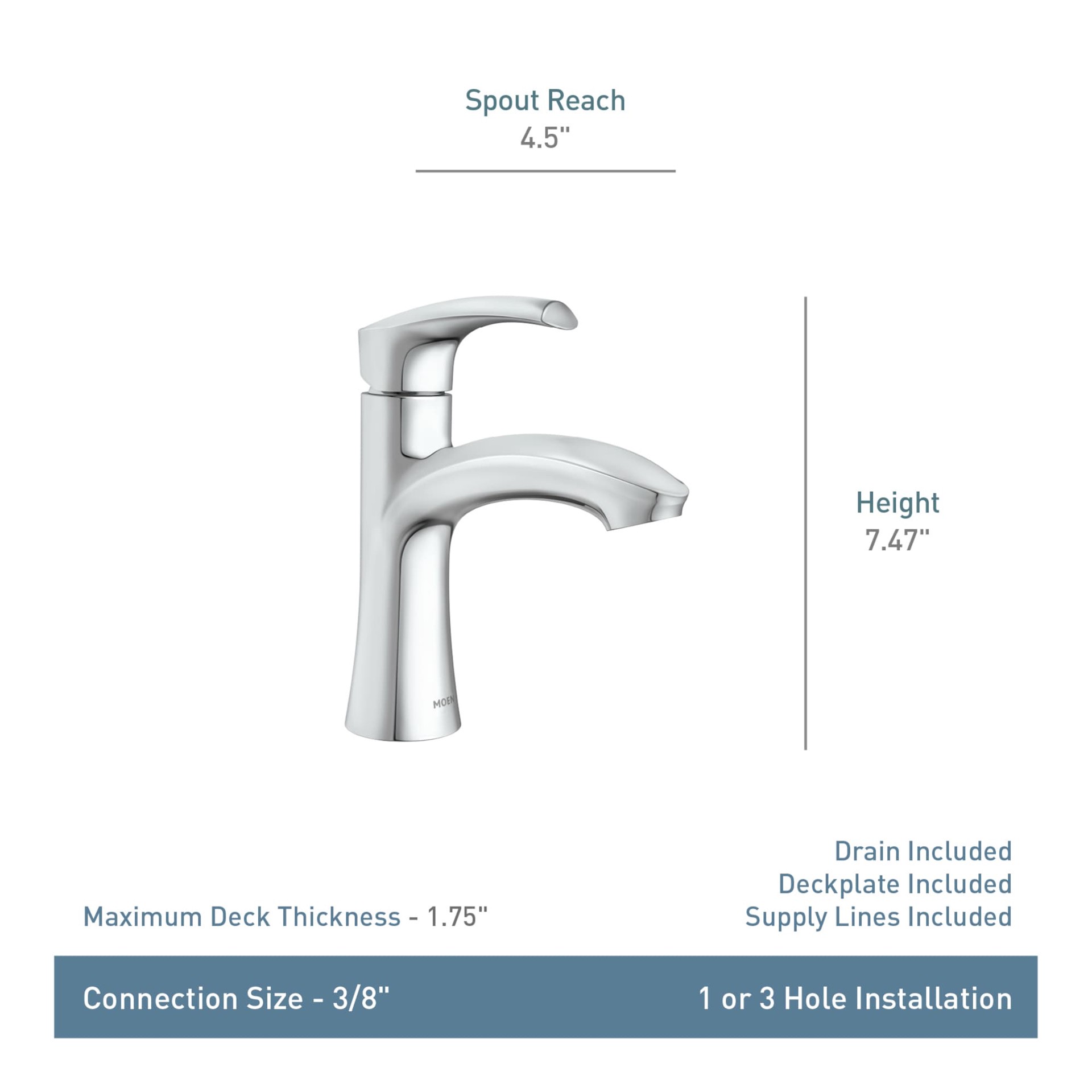 slide 4 of 6, Moen Graeden Spot Resist Brushed Nickel Single hole 1-handle WaterSense High-arc Commercial/Residential Handle Bathroom Sink Faucet with Drain with Deck Plate, 1 ct