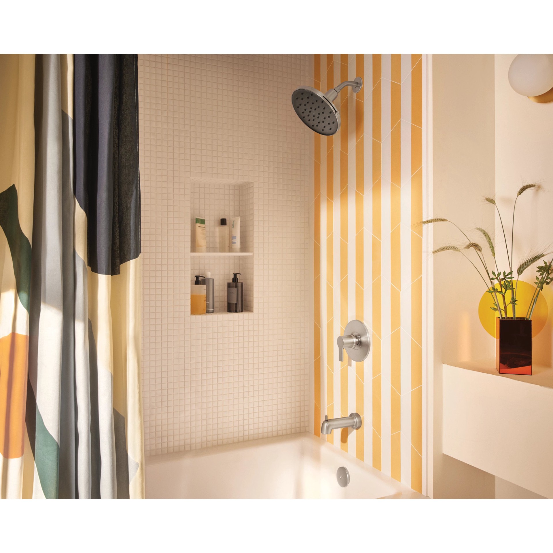 slide 2 of 6, Moen Avri Magnetix Spot Resist Brushed Nickel 1-handle 9-in Round Bathtub and shower Faucet with Valve (Single Function), 1 ct