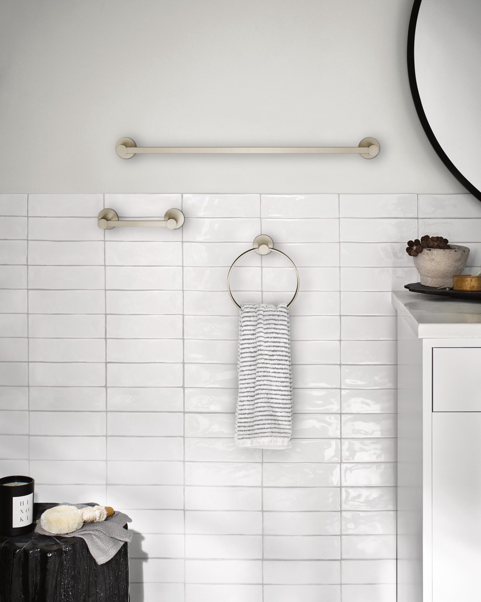 slide 4 of 6, Moen Avri 24-in Brushed Nickel Wall mount Single Towel Bar, 1 ct