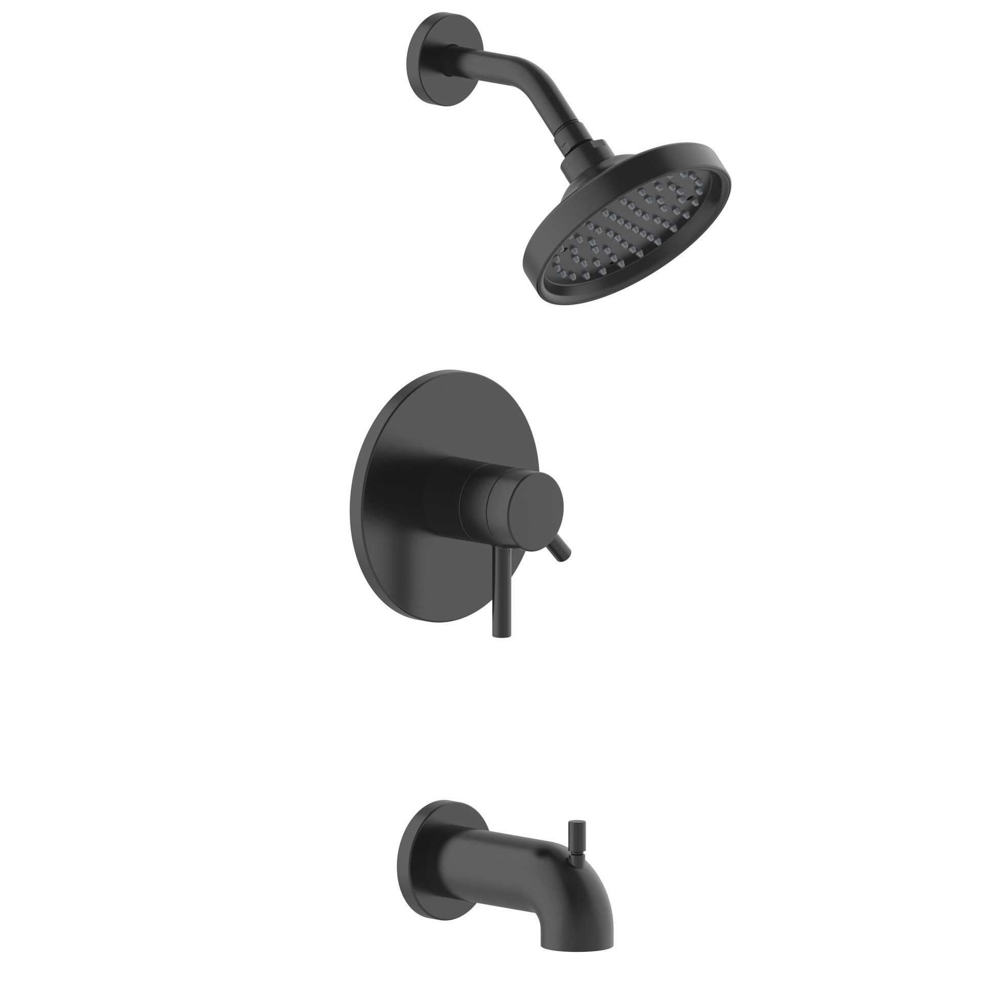 slide 3 of 6, allen + roth Harlow Matte Black 2-handle 6-in Round Bathtub and shower Faucet with Valve (Single Function), 1 ct