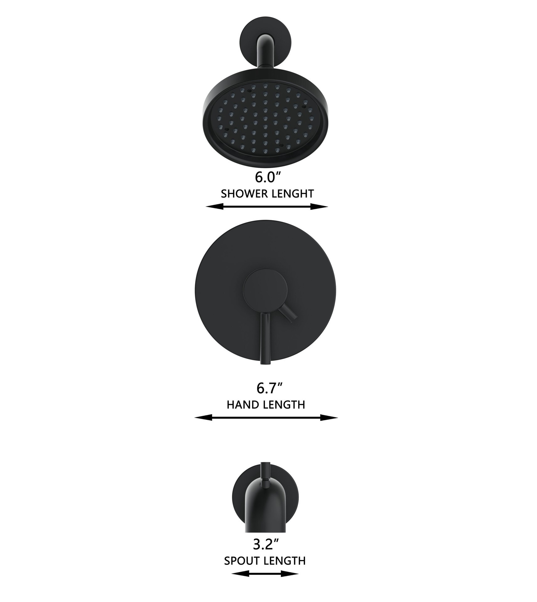 slide 5 of 6, allen + roth Harlow Matte Black 2-handle 6-in Round Bathtub and shower Faucet with Valve (Single Function), 1 ct