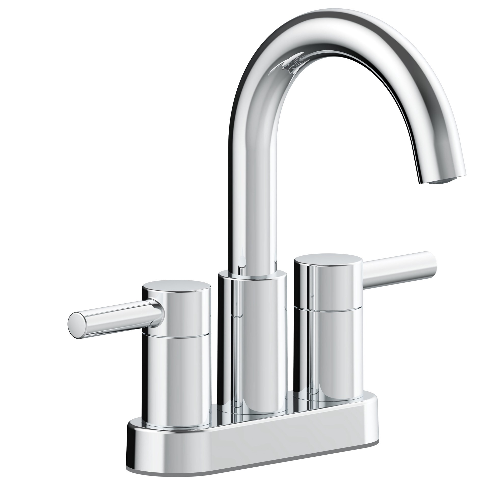 slide 3 of 6, allen + roth Harlow Polished Chrome 4-in centerset 2-handle WaterSense Low-arc Residential Handle Bathroom Sink Faucet with Drain with Deck Plate, 1 ct