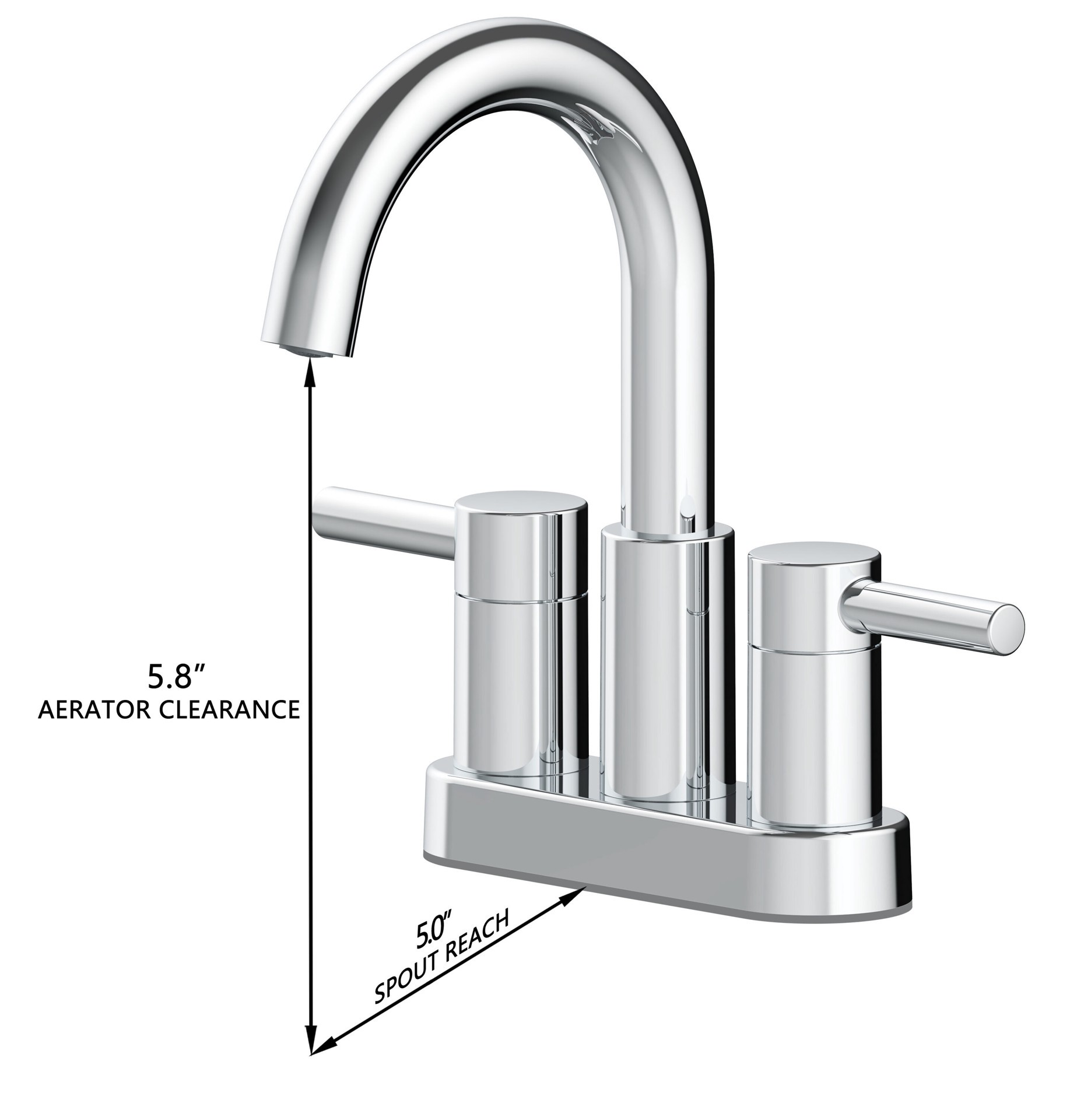 slide 4 of 6, allen + roth Harlow Polished Chrome 4-in centerset 2-handle WaterSense Low-arc Residential Handle Bathroom Sink Faucet with Drain with Deck Plate, 1 ct