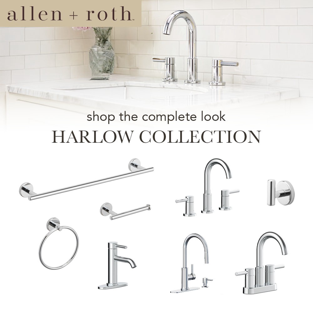 slide 2 of 6, allen + roth Harlow Polished Chrome Widespread 2-handle WaterSense Mid-arc Residential Handle Bathroom Sink Faucet with Drain with Deck Plate, 1 ct
