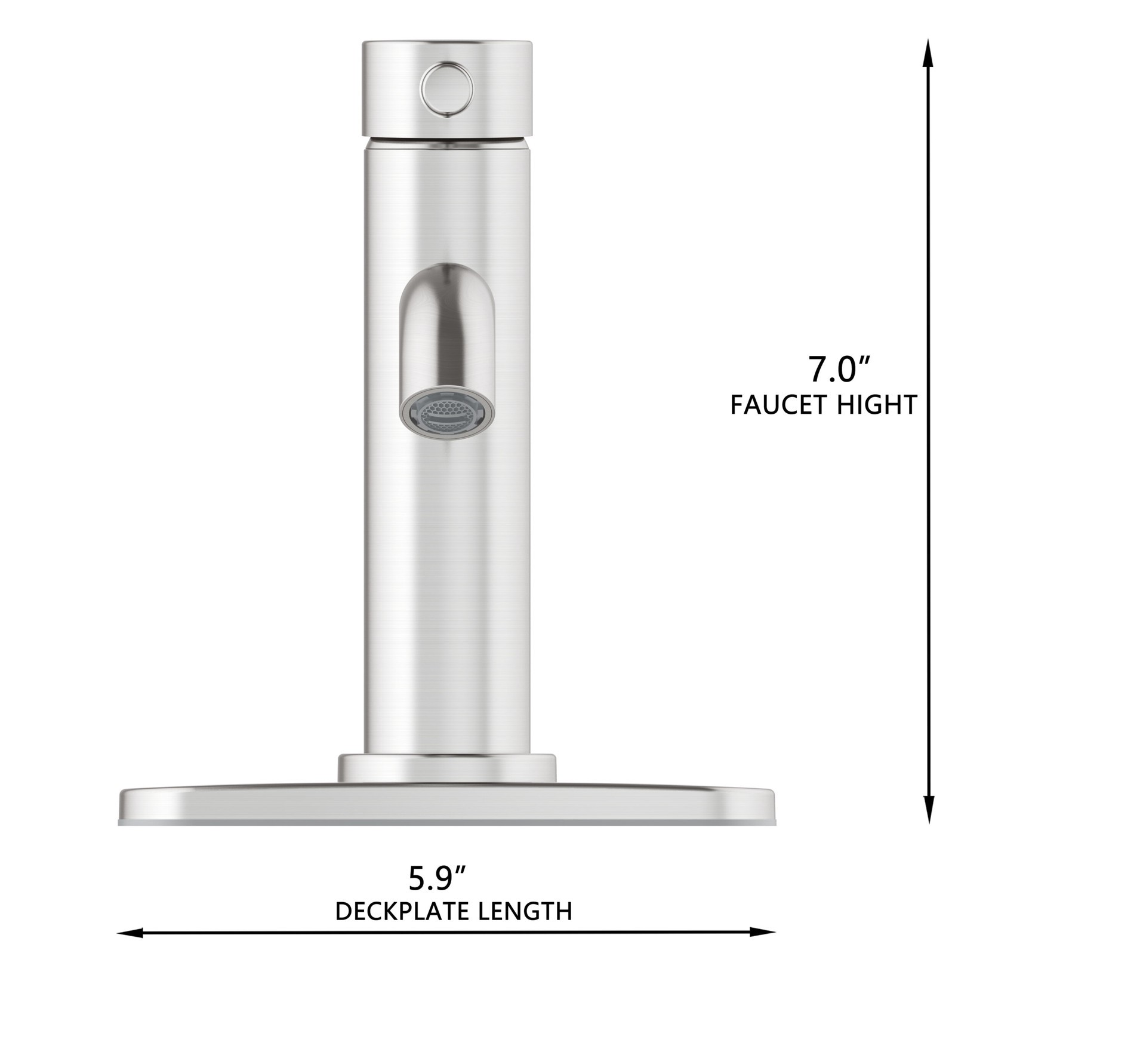 slide 5 of 6, allen + roth Harlow Brushed Nickel Single hole 1-handle WaterSense Mid-arc Residential Handle Bathroom Sink Faucet with Drain with Deck Plate, 1 ct