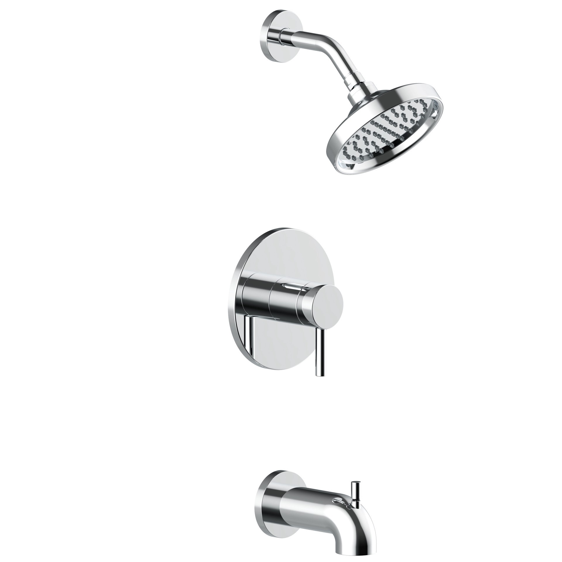 slide 3 of 6, allen + roth Harlow Polished chrome 1-handle 6-in Round Bathtub and shower Faucet with Valve (Single Function), 1 ct